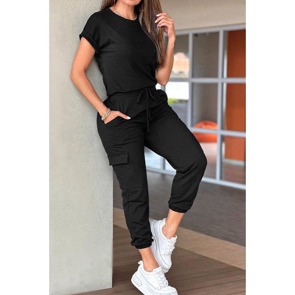 Casual Days Jogger Jumpsuit in Black at Curbside Boutique