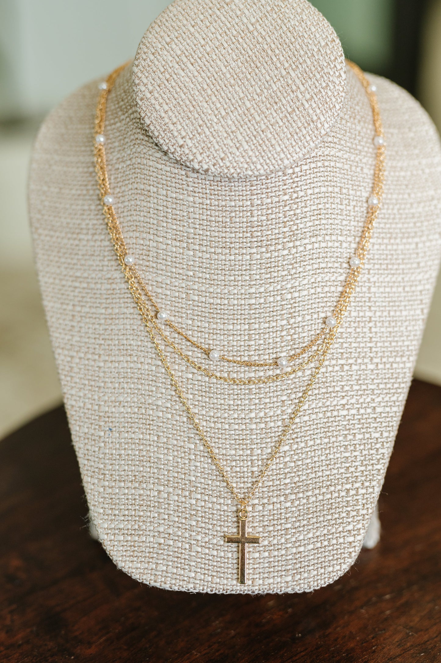 Halo Hues Cross Pendant Layered Necklace Set in Gold at Curbside Boutique