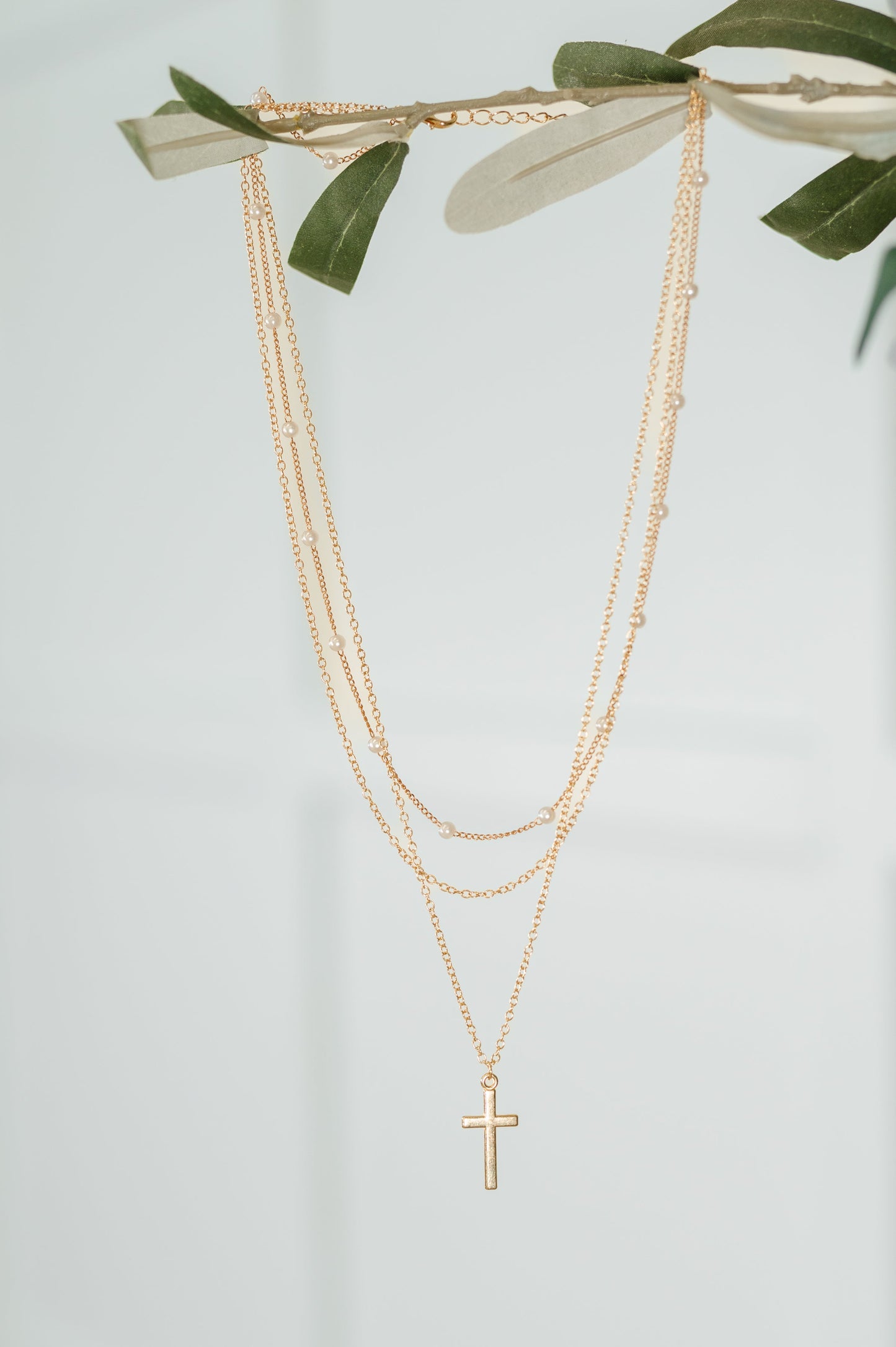 Halo Hues Cross Pendant Layered Necklace Set in Gold at Curbside Boutique