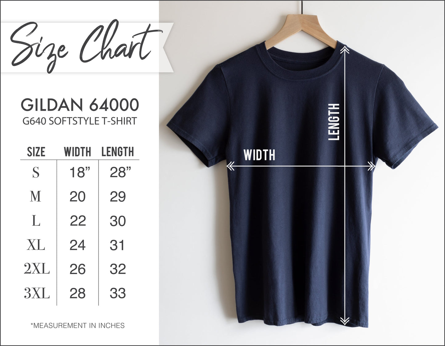 Size Chart - Gildan 64000 t-shirt