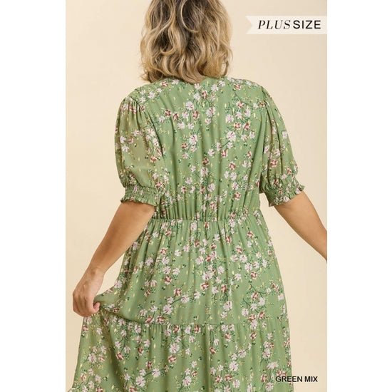 Green Tea Floral Tie Front Maxi Dress