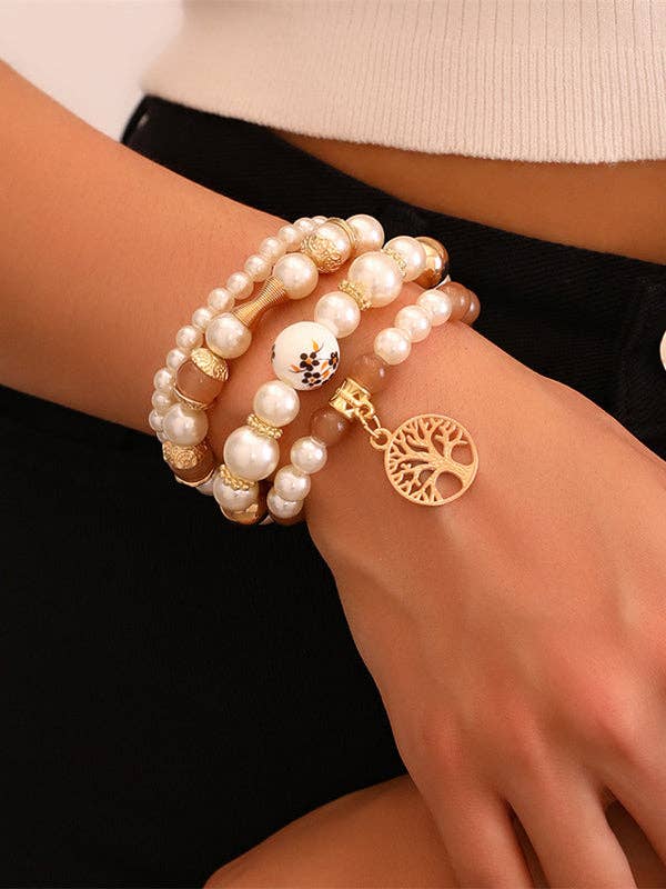 Beaded Contrast Charm Bracelet Set – 4pc at Curbside Boutique Sacramento CA