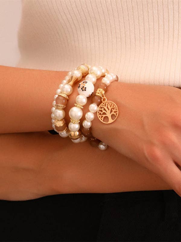 Beaded Contrast Charm Bracelet Set – 4pc at Curbside Boutique Sacramento CA