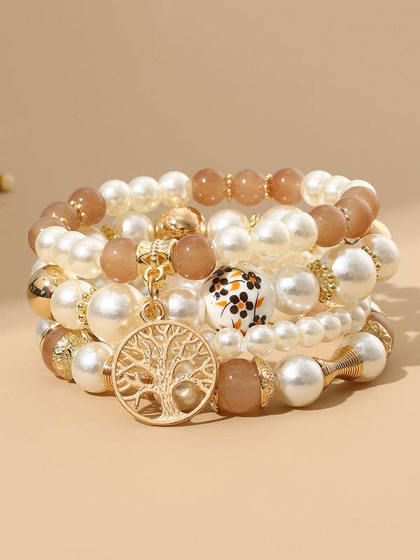 Beaded Contrast Charm Bracelet Set – 4pc at Curbside Boutique Sacramento CA