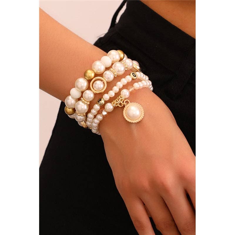 Beaded Contrast Charm Bracelet Set – 4pc at Curbside Boutique Sacramento CA