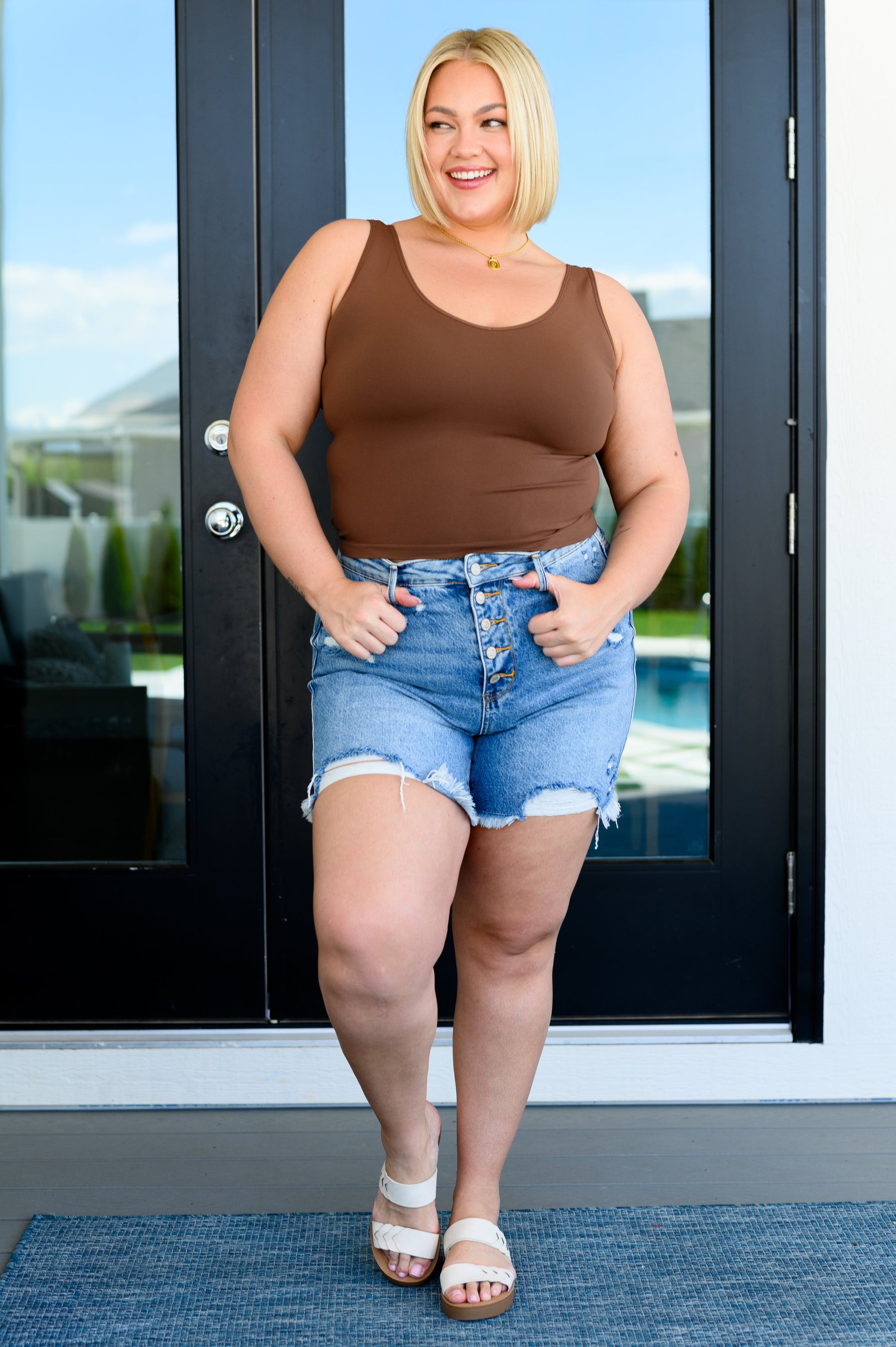 Carefree Seamless Reversible Tank in Brown at Curbside Boutique