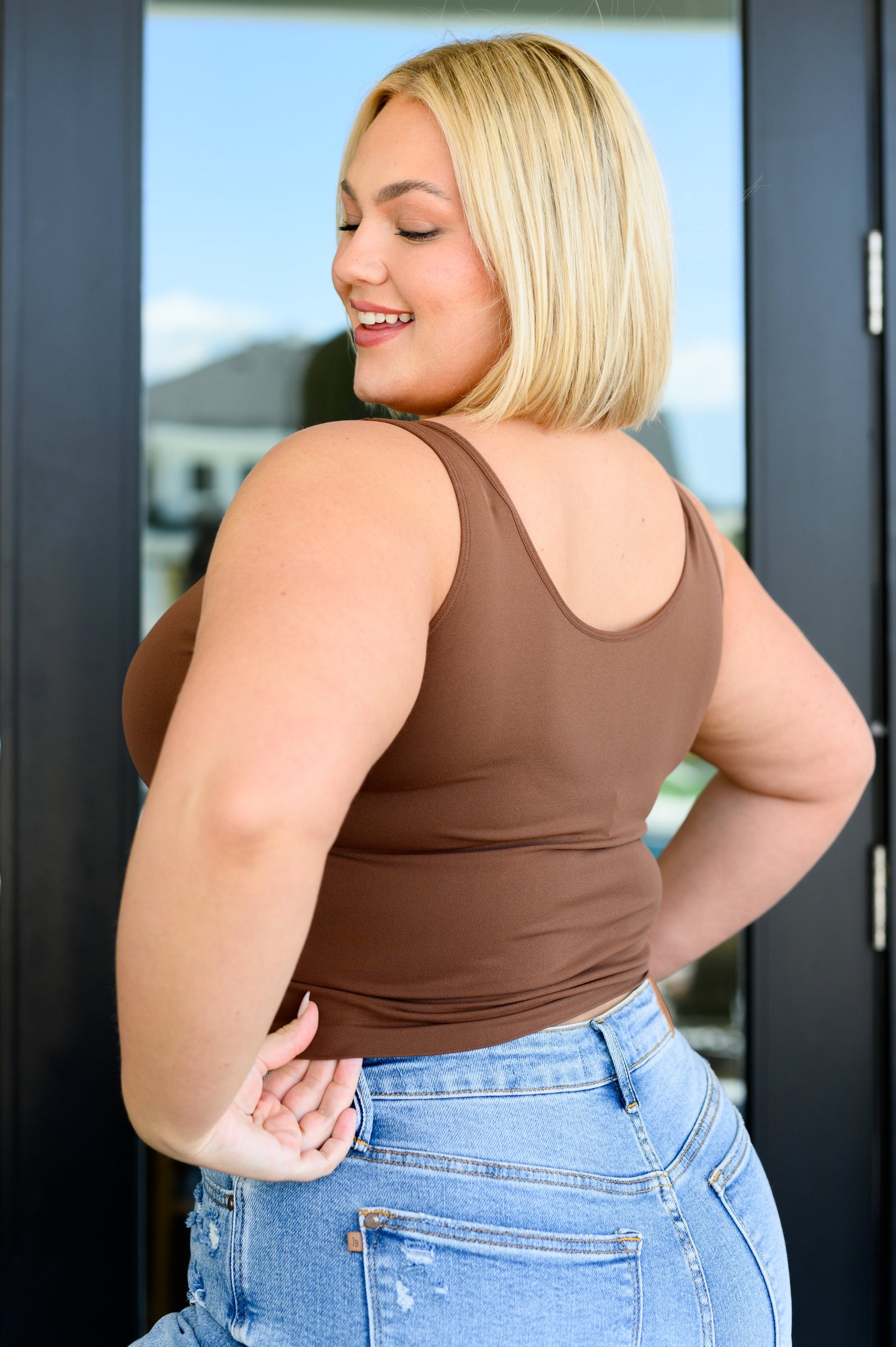 Carefree Seamless Reversible Tank in Brown at Curbside Boutique