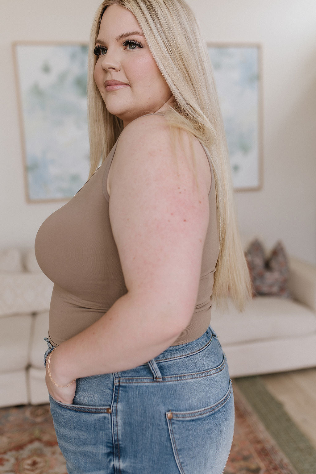 Carefree Seamless Reversible Tank in Light Mocha at Curbside Boutique