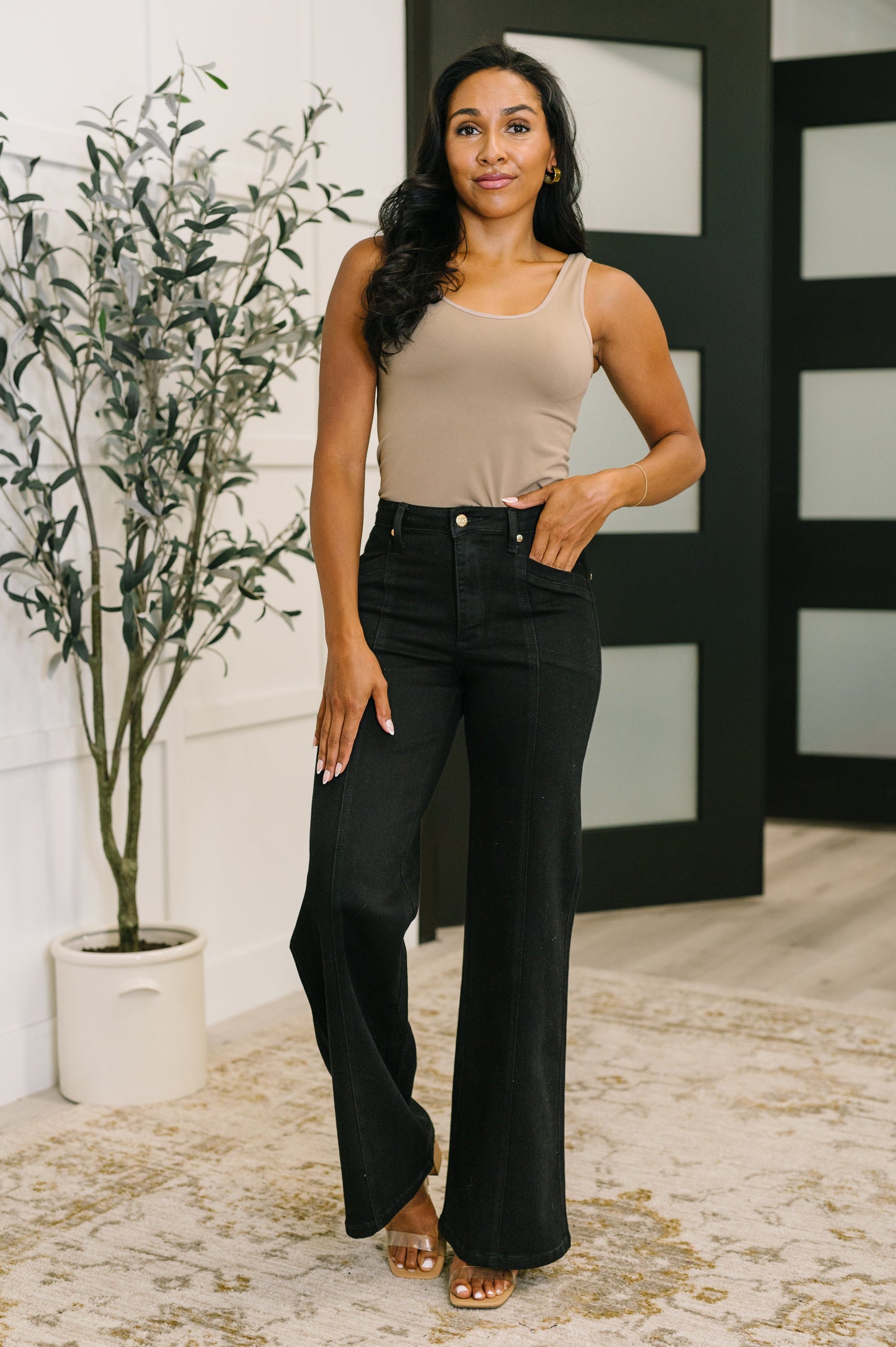 Corinna High Waist Retro Wide Leg Pant  at Curbside Boutique