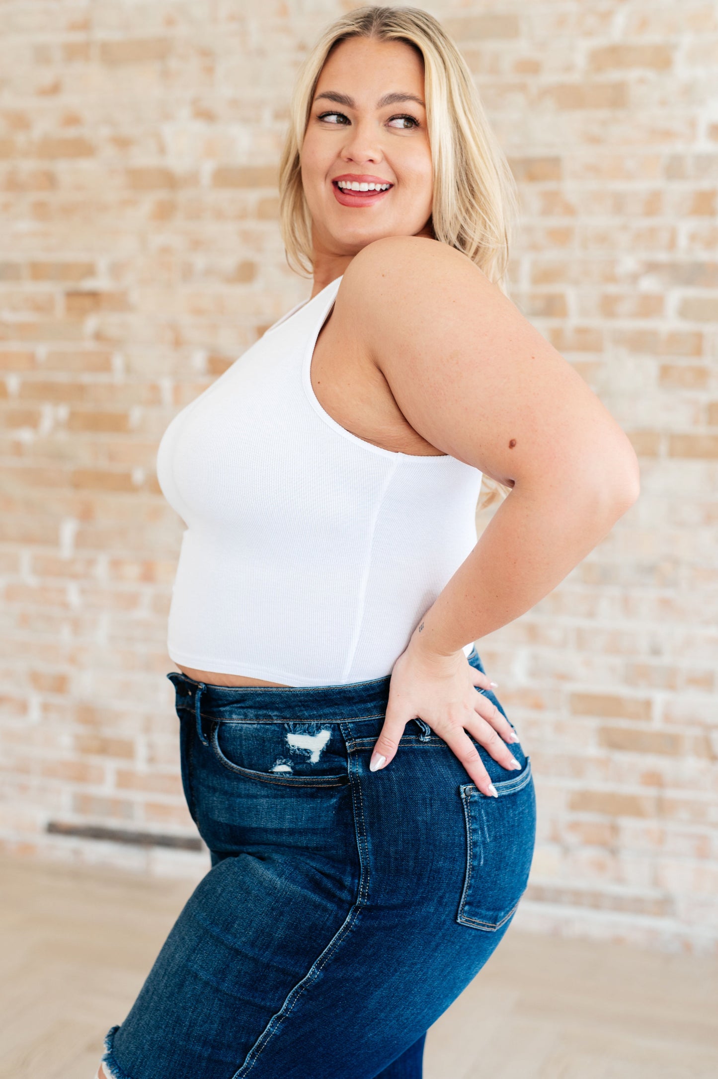 Cream of the Crop Rib Knit Tank Top in White at Curbside Boutique