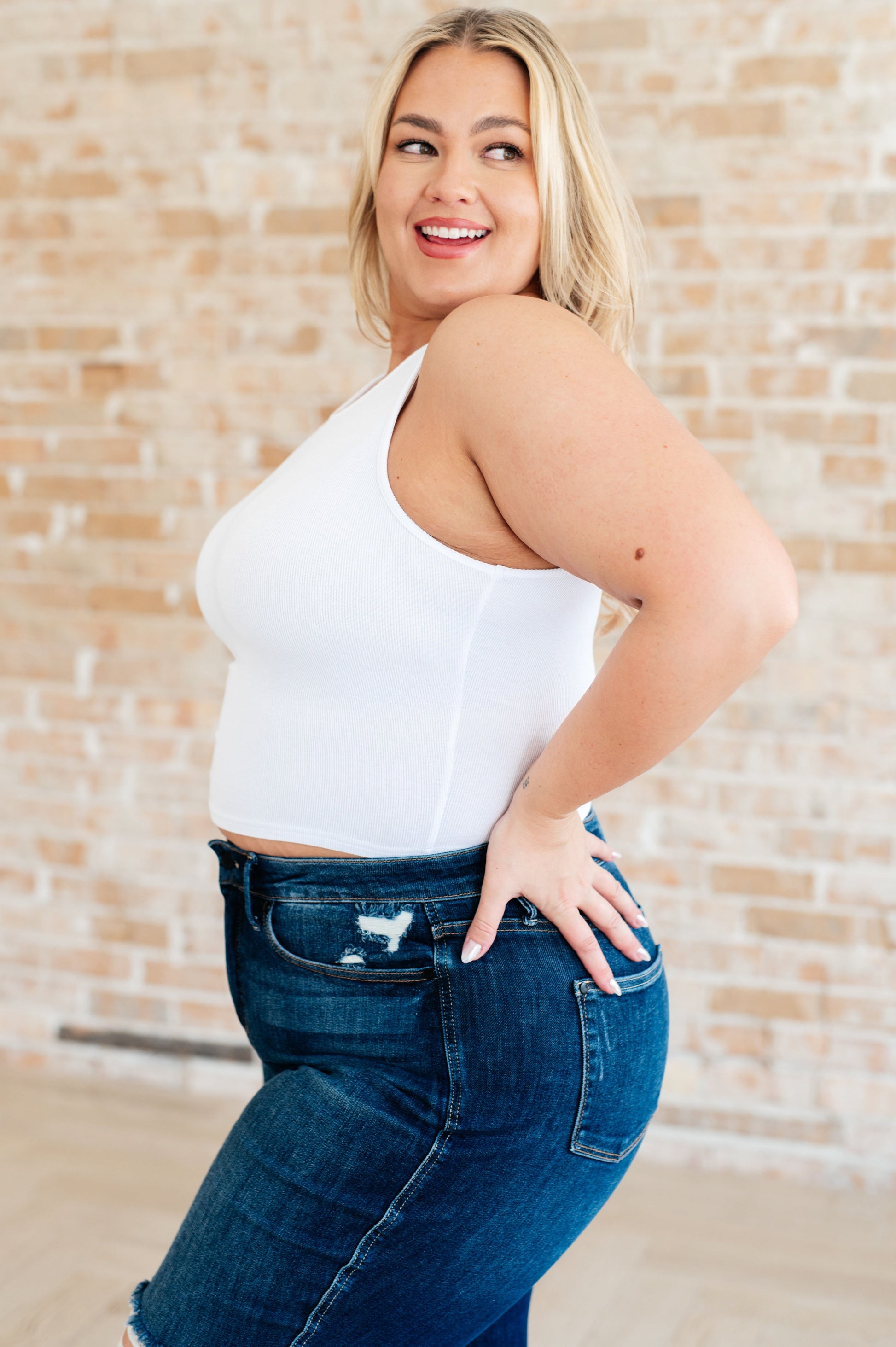 Cream of the Crop Rib Knit Tank Top in White at Curbside Boutique