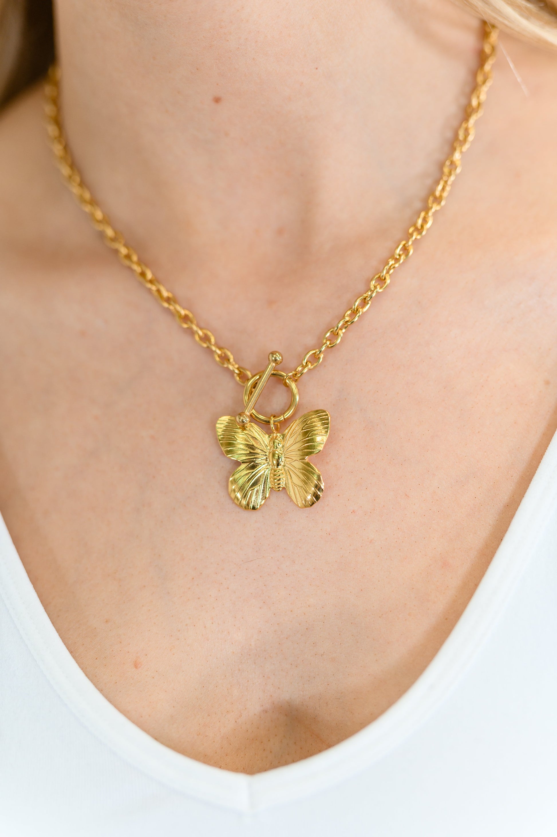 Flutter & Shine Butterfly Pendant Necklace in Gold at Curbside Boutique