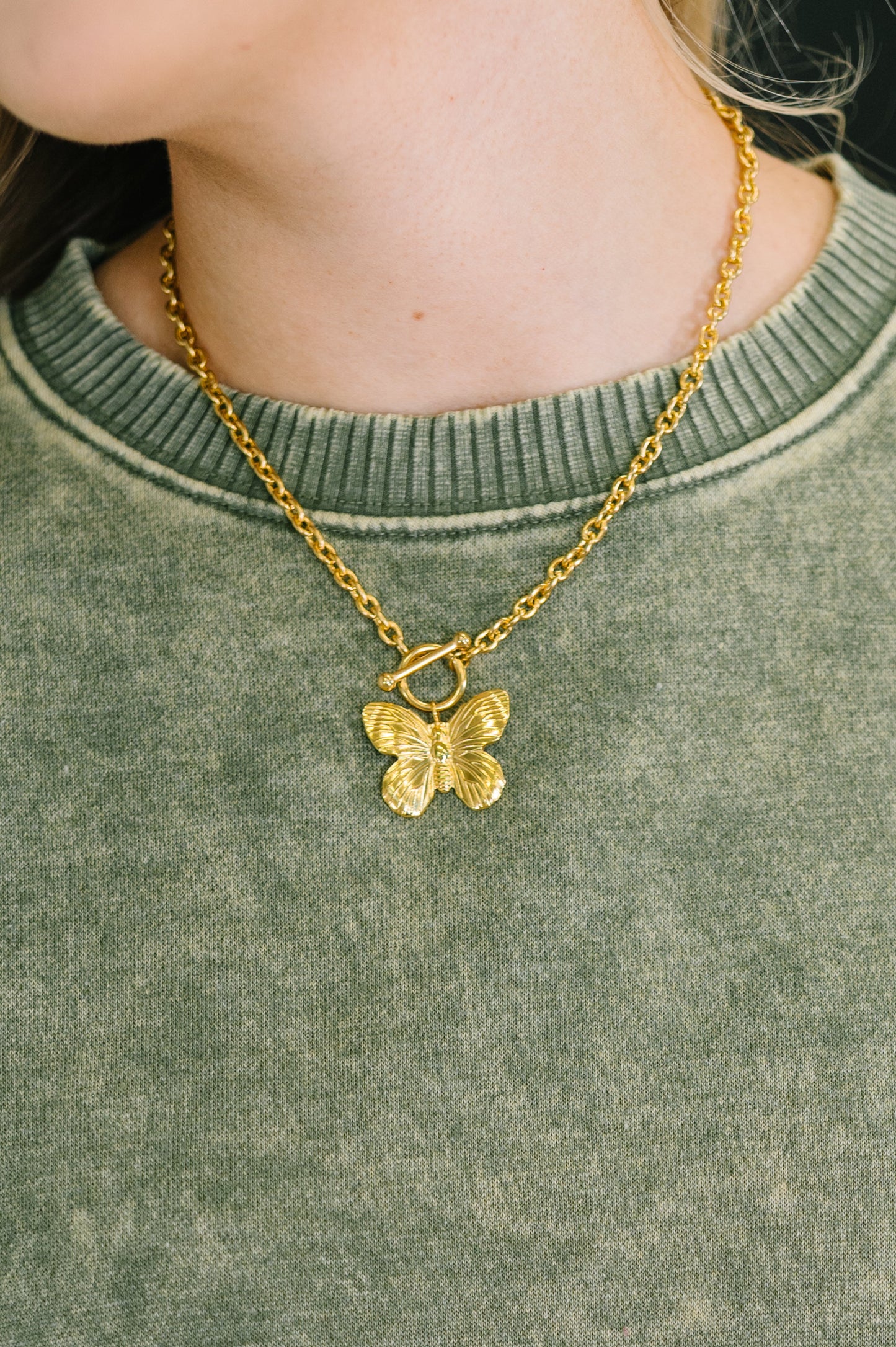 Flutter & Shine Butterfly Pendant Necklace in Gold at Curbside Boutique