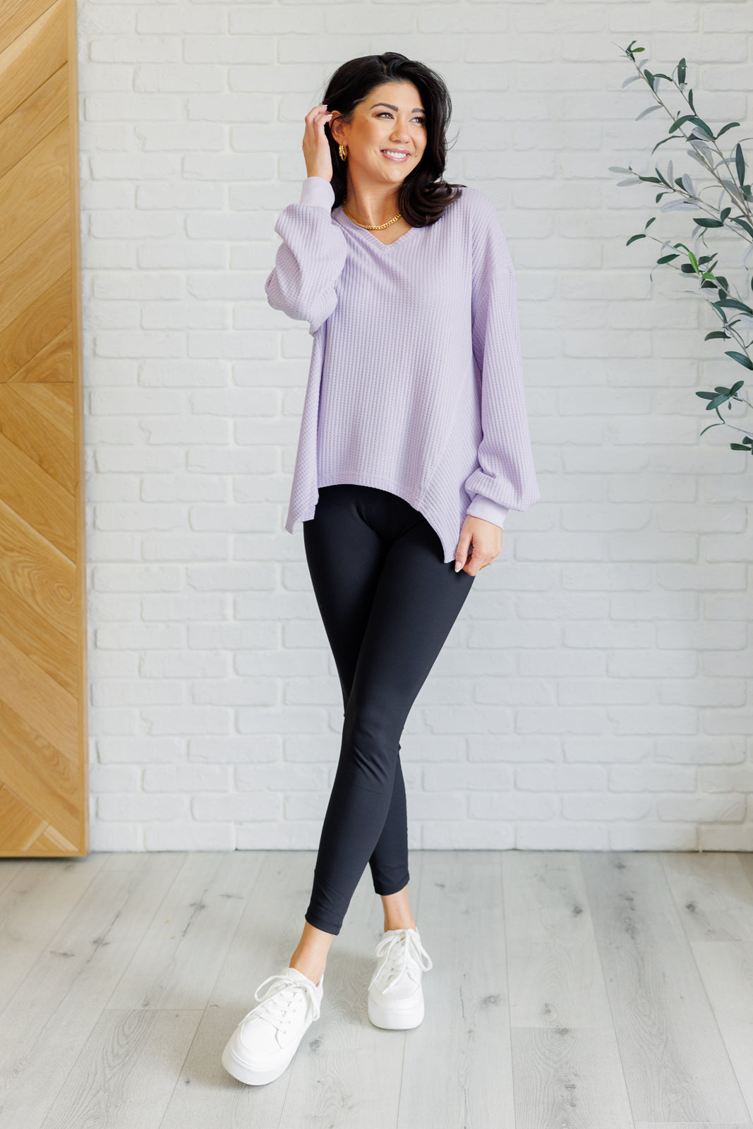 Good Things Are Coming V-Neck Top in Lavender at Curbside Boutique