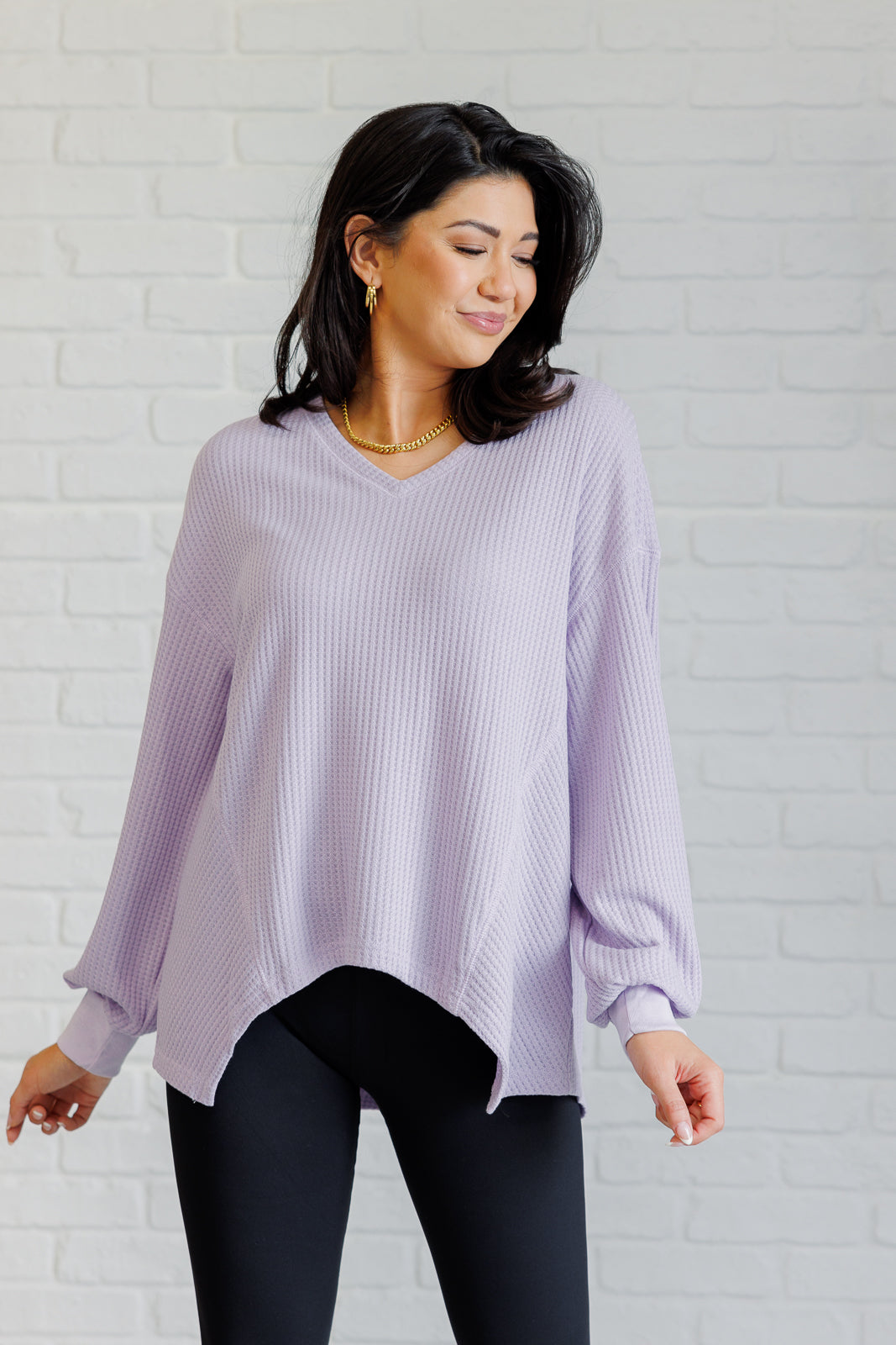 Good Things Are Coming V-Neck Top in Lavender at Curbside Boutique