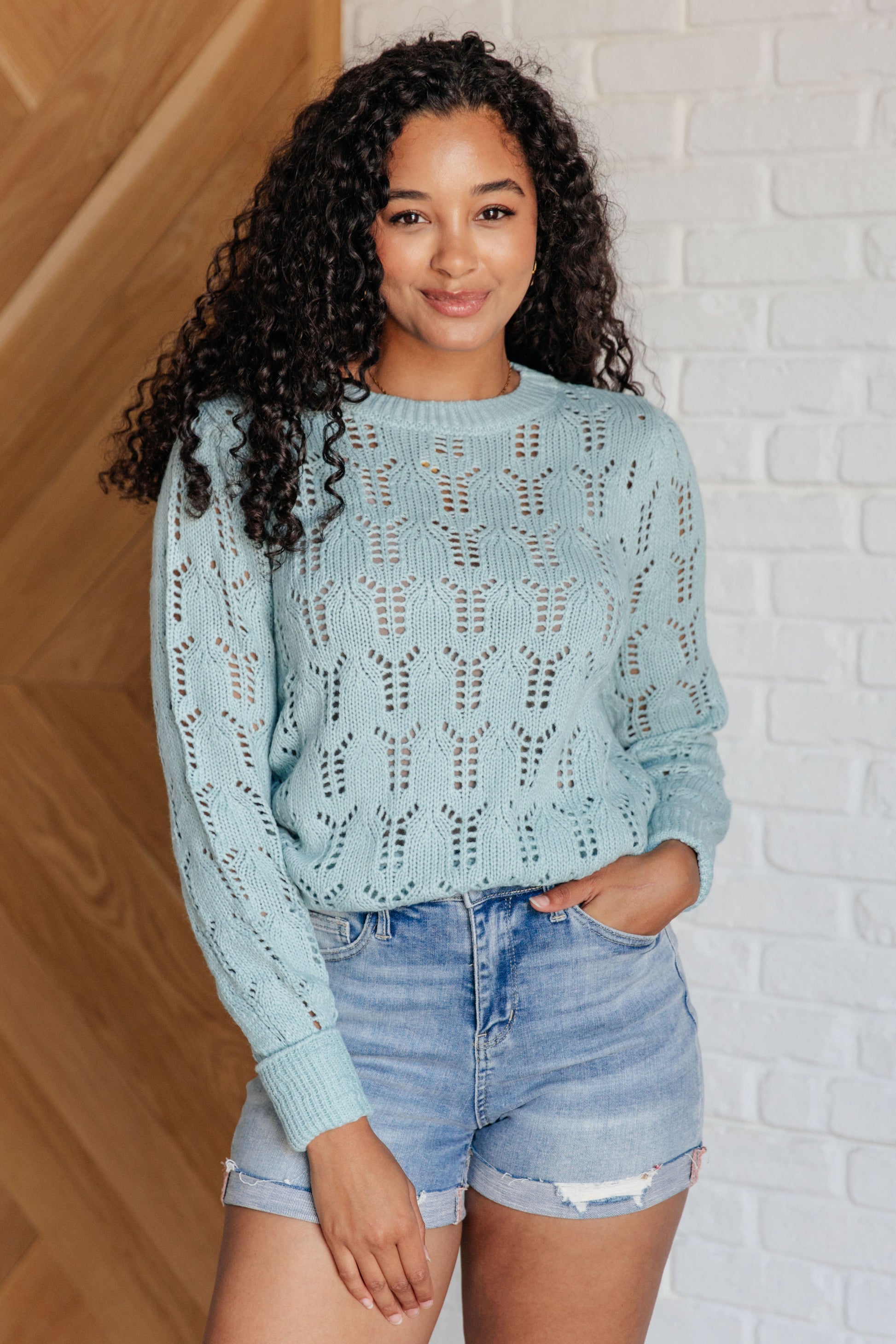 Hole In One Sheer Pointelle Knit Sweater at Curbside Boutique