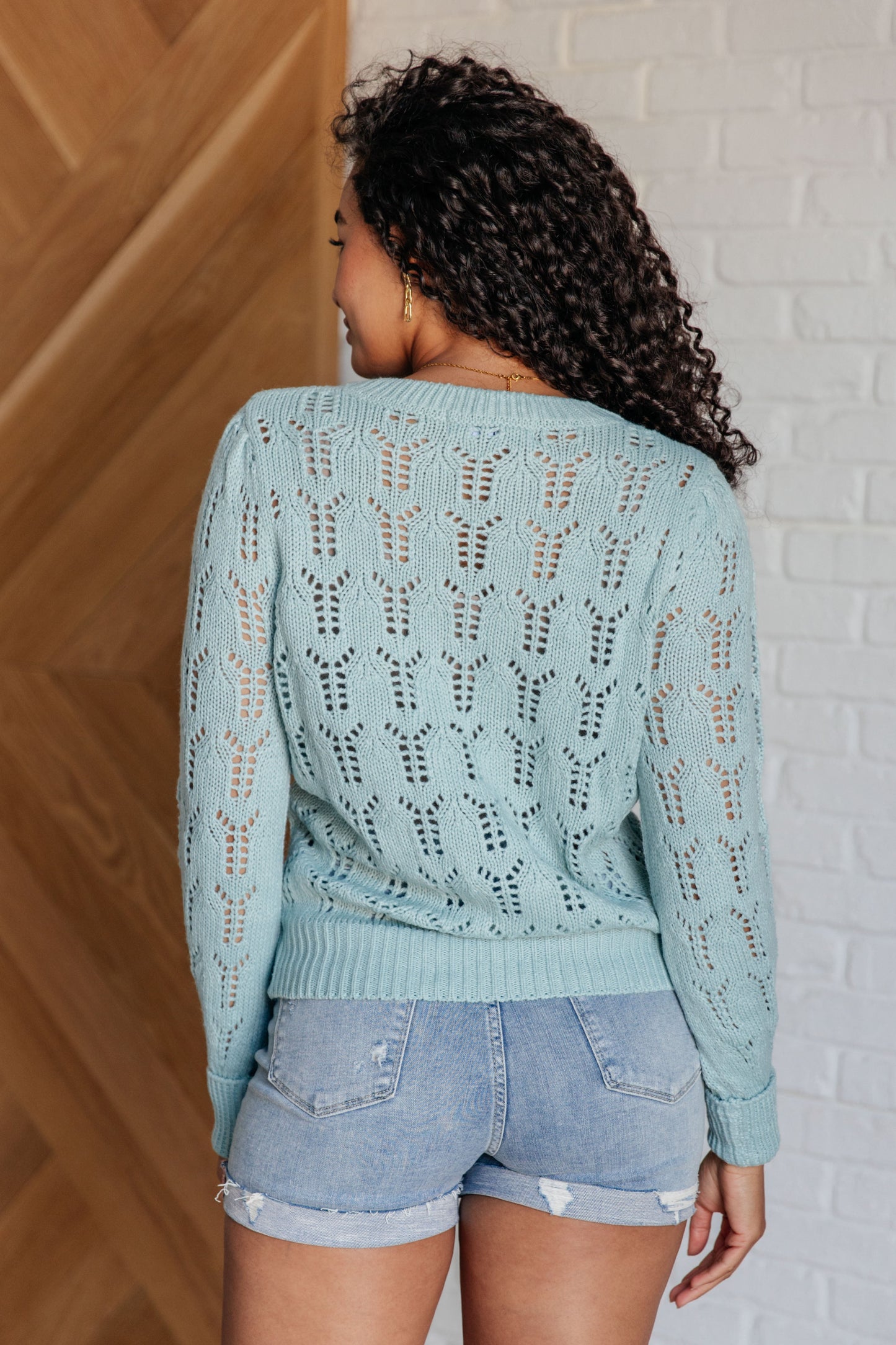Hole In One Sheer Pointelle Knit Sweater at Curbside Boutique