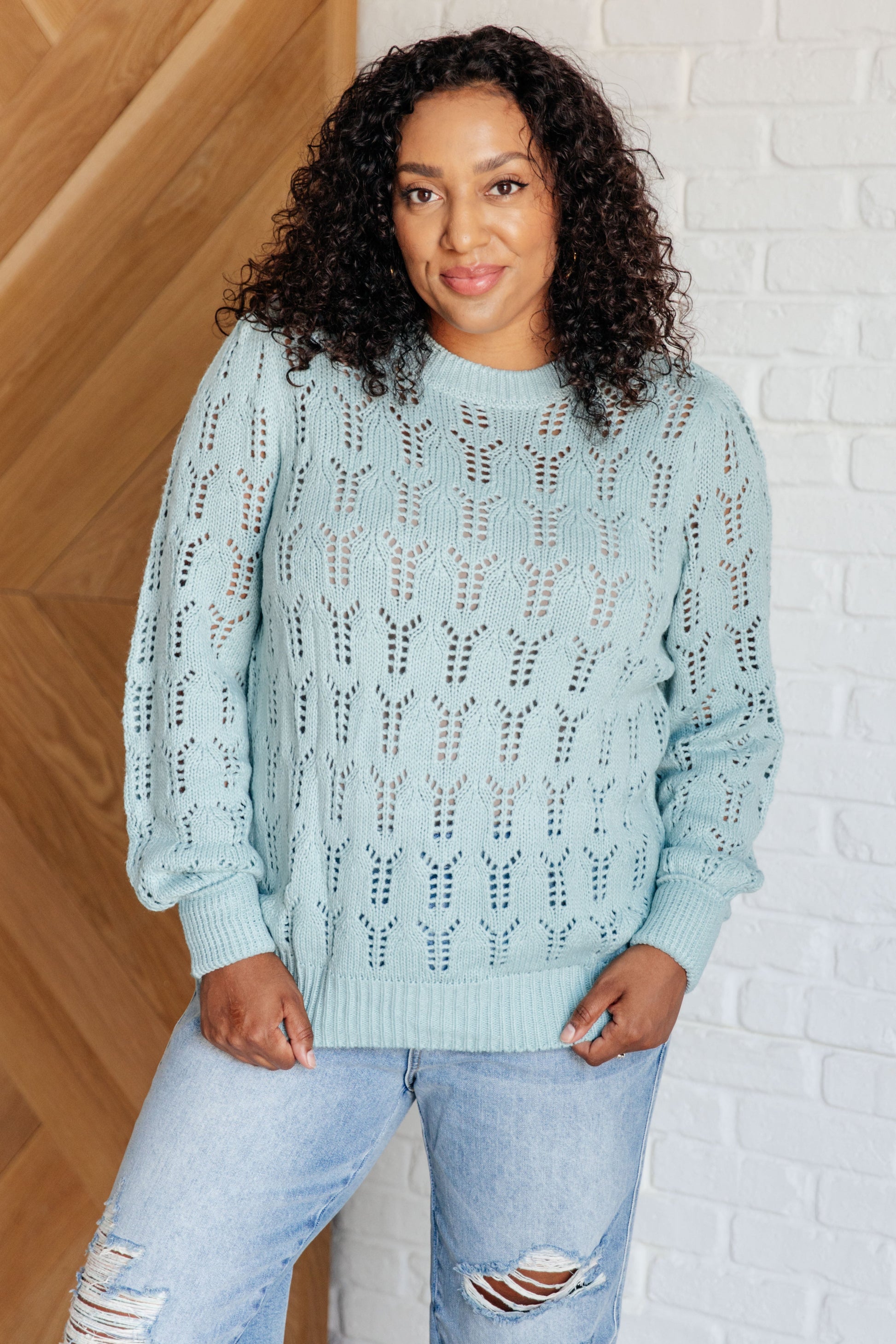 Hole In One Sheer Pointelle Knit Sweater at Curbside Boutique