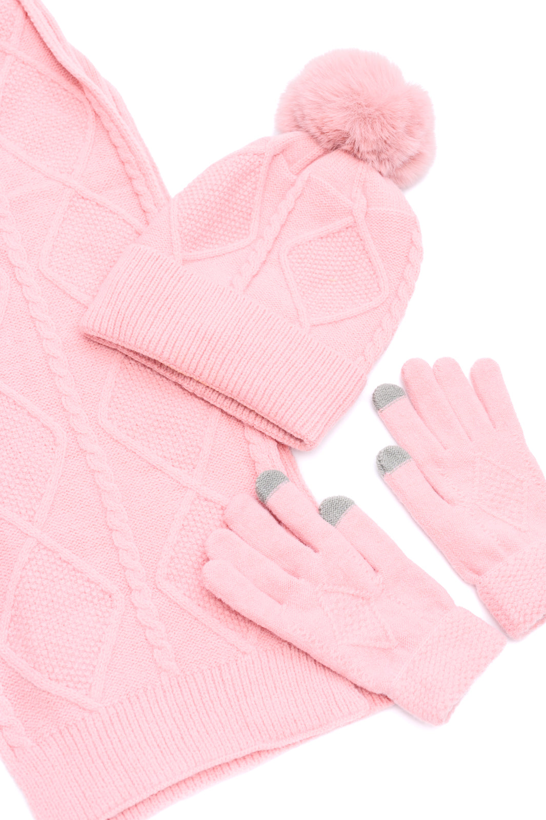 Jane Frost Beanie, Glove, and Scarf Set in Pink at Curbside Boutique