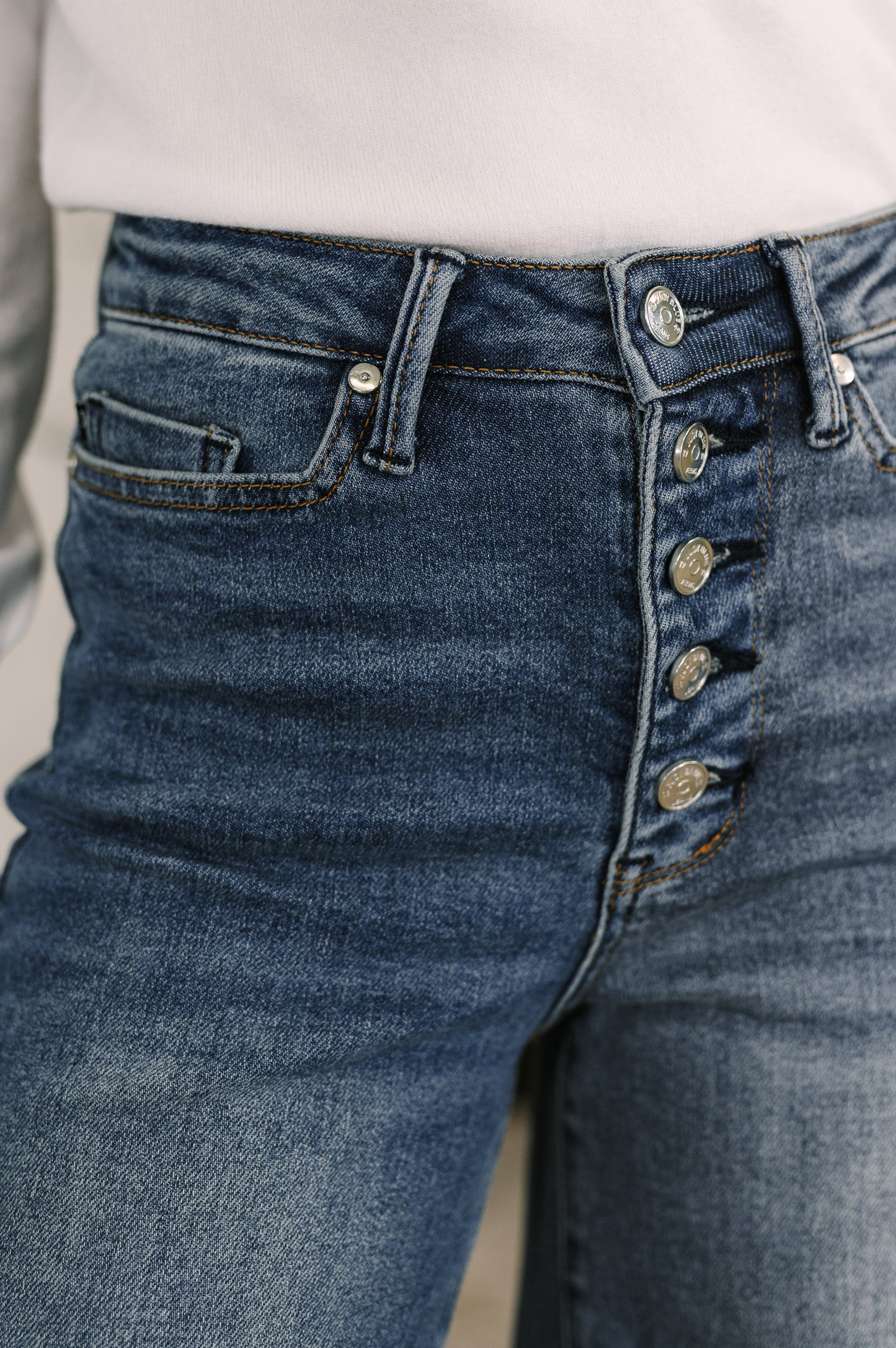 Karla High Waist Column Straight Button-Fly & Back Welt Pockets