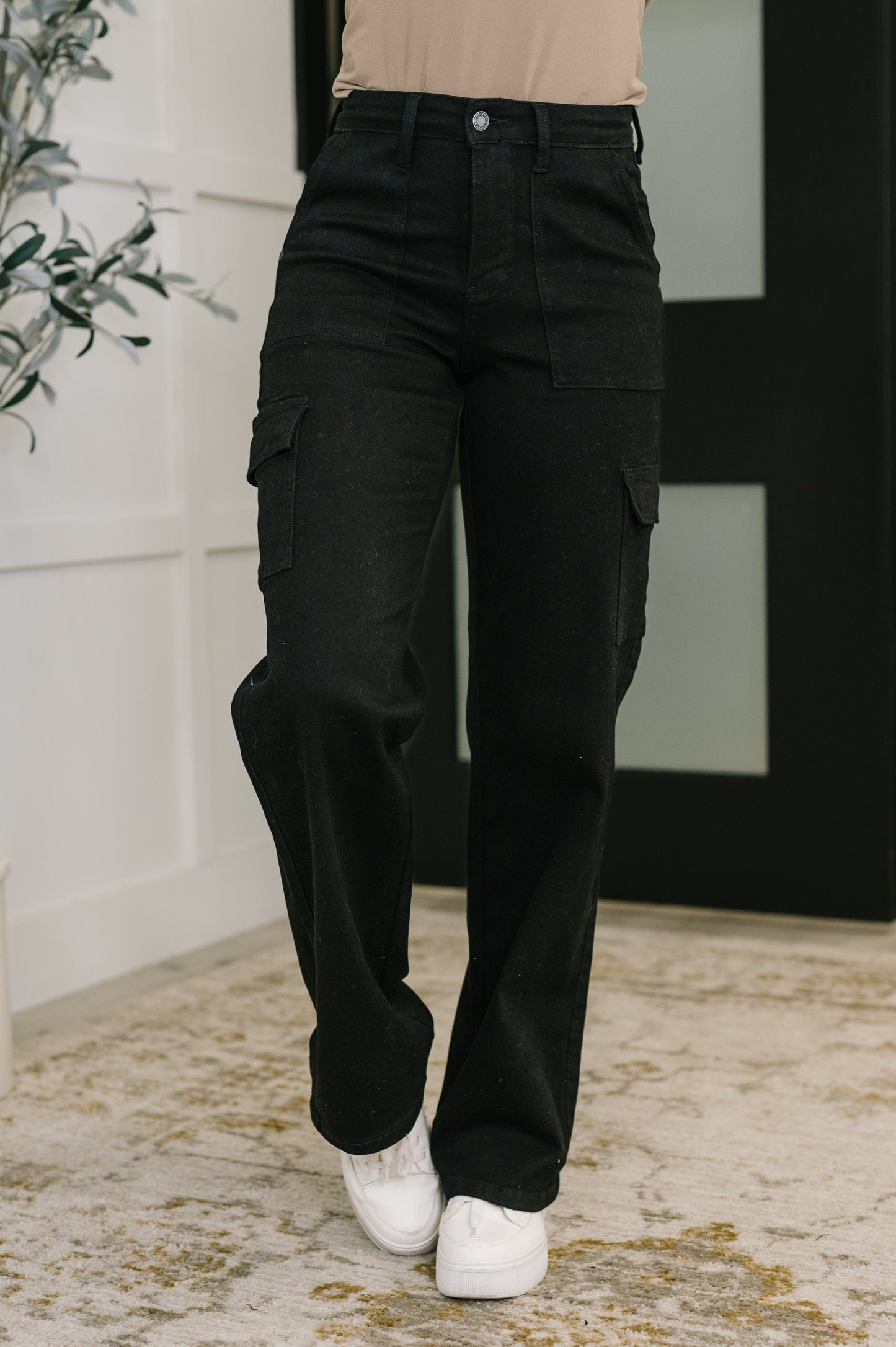 Keira High Waist Cargo Wide in Black at Curbside Boutique