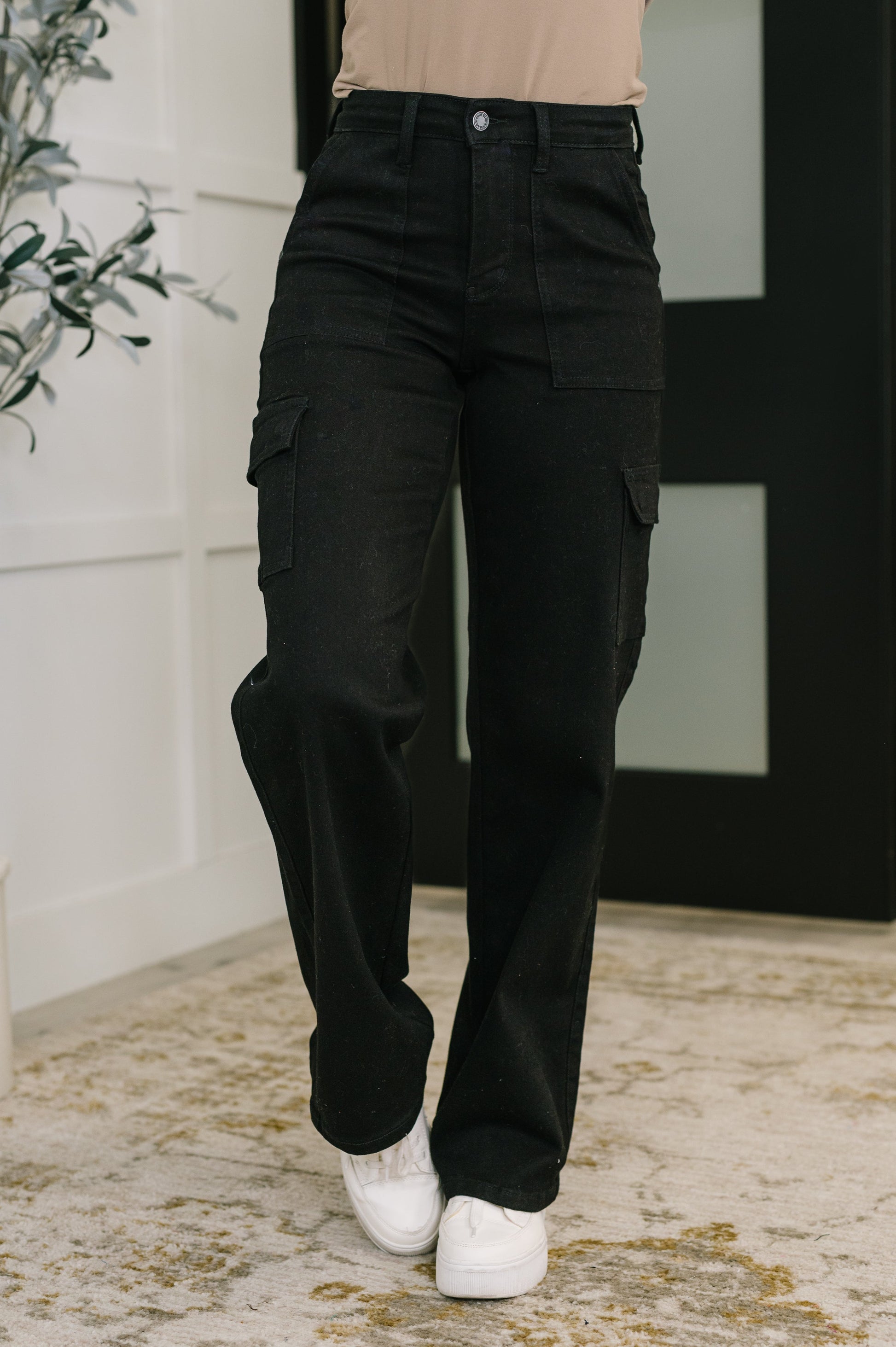 Keira High Waist Cargo Wide in Black at Curbside Boutique