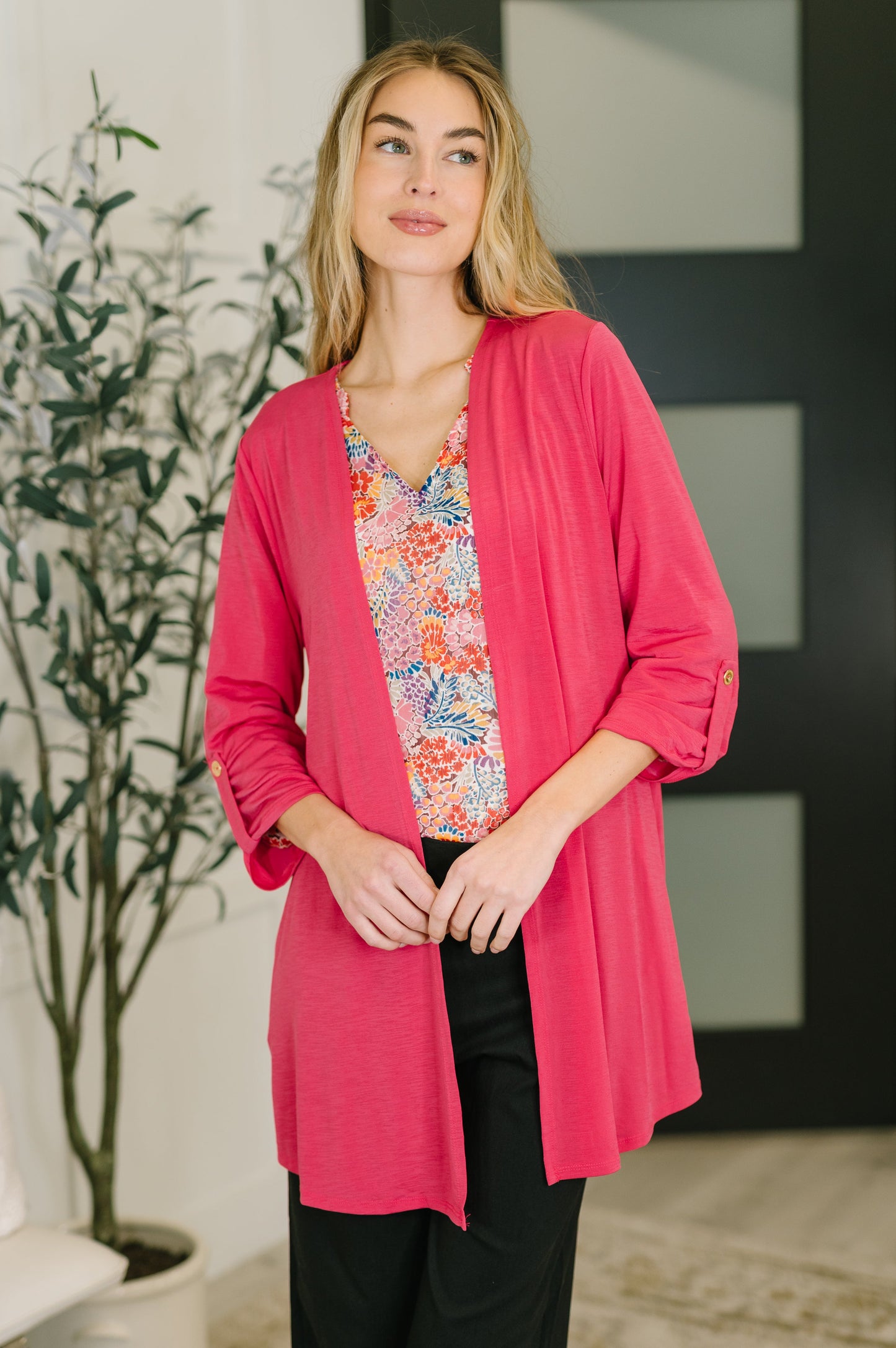Lizzy Cardigan in Fuchsia at Curbside Boutique