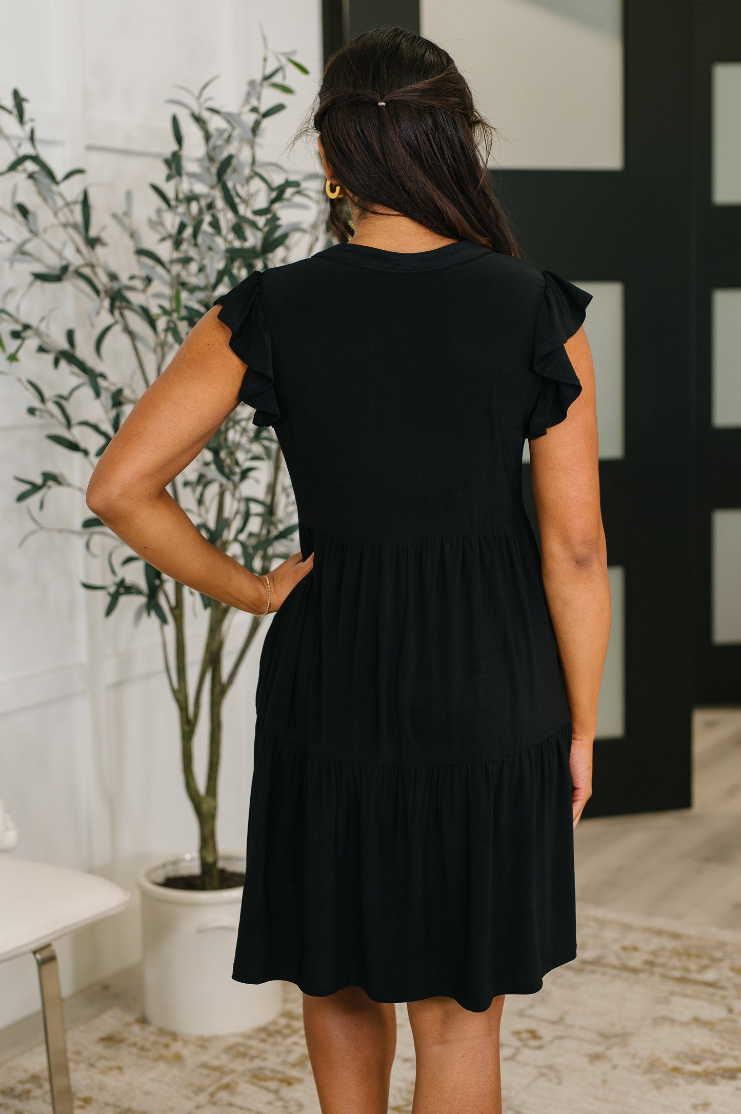 Lizzy Forever Flutter Sleeve Dress in Black at Curbside Boutique