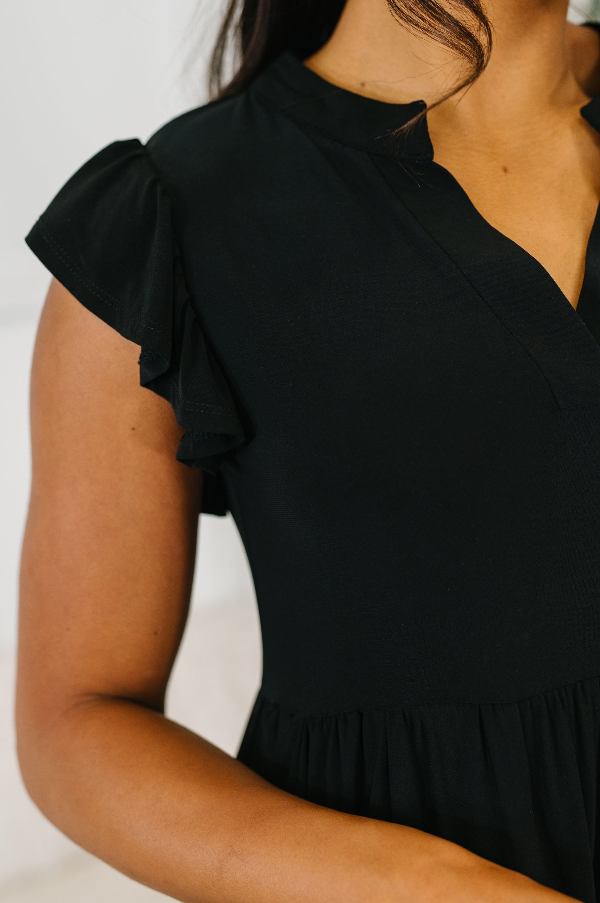 Lizzy Forever Flutter Sleeve Dress in Black at Curbside Boutique