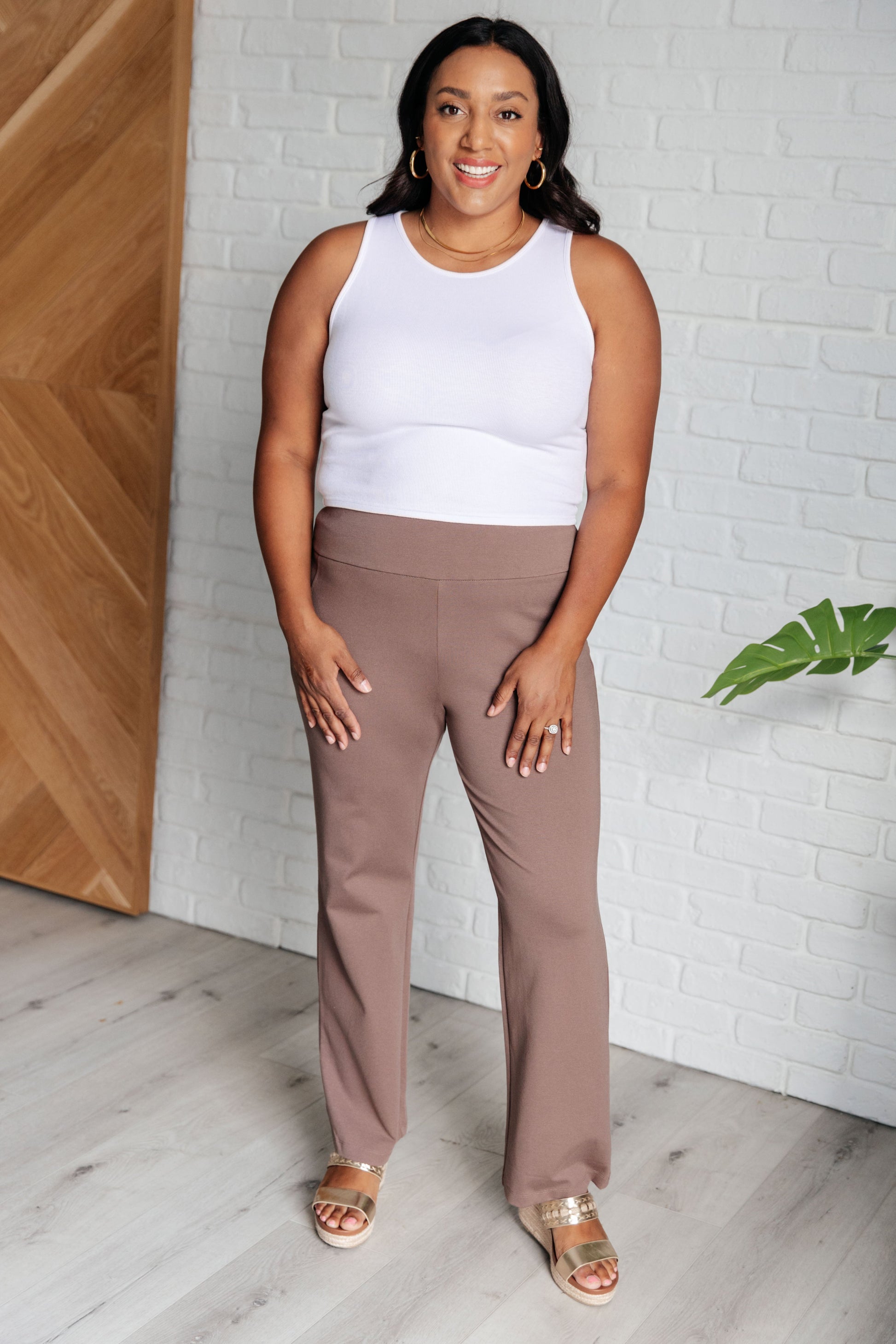 Magic Straight Pants in Dark Mocha at Curbside Boutique