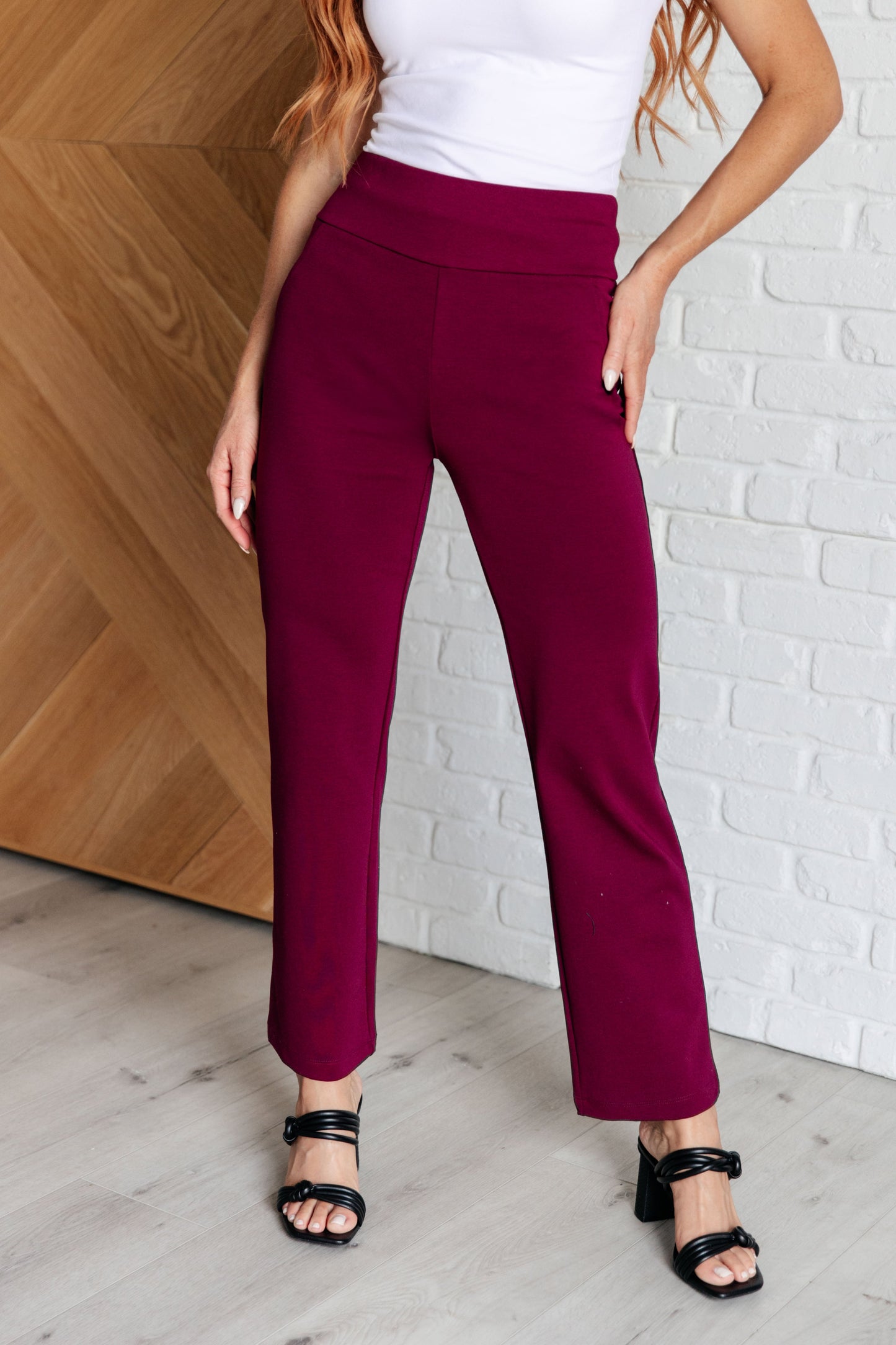 Magic Straight Pants in Wine at Curbside Boutique