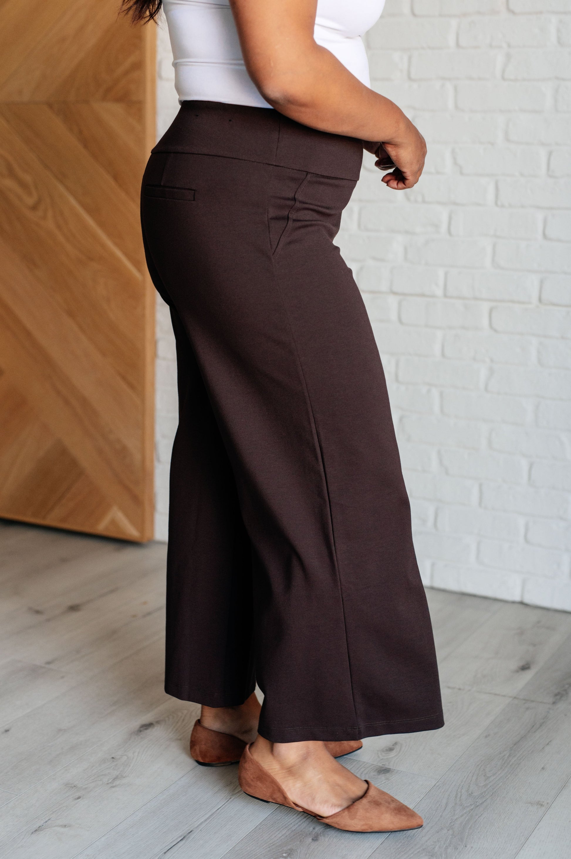 Magic Wide Leg Crop Pants in Chocolate at Curbside Boutique