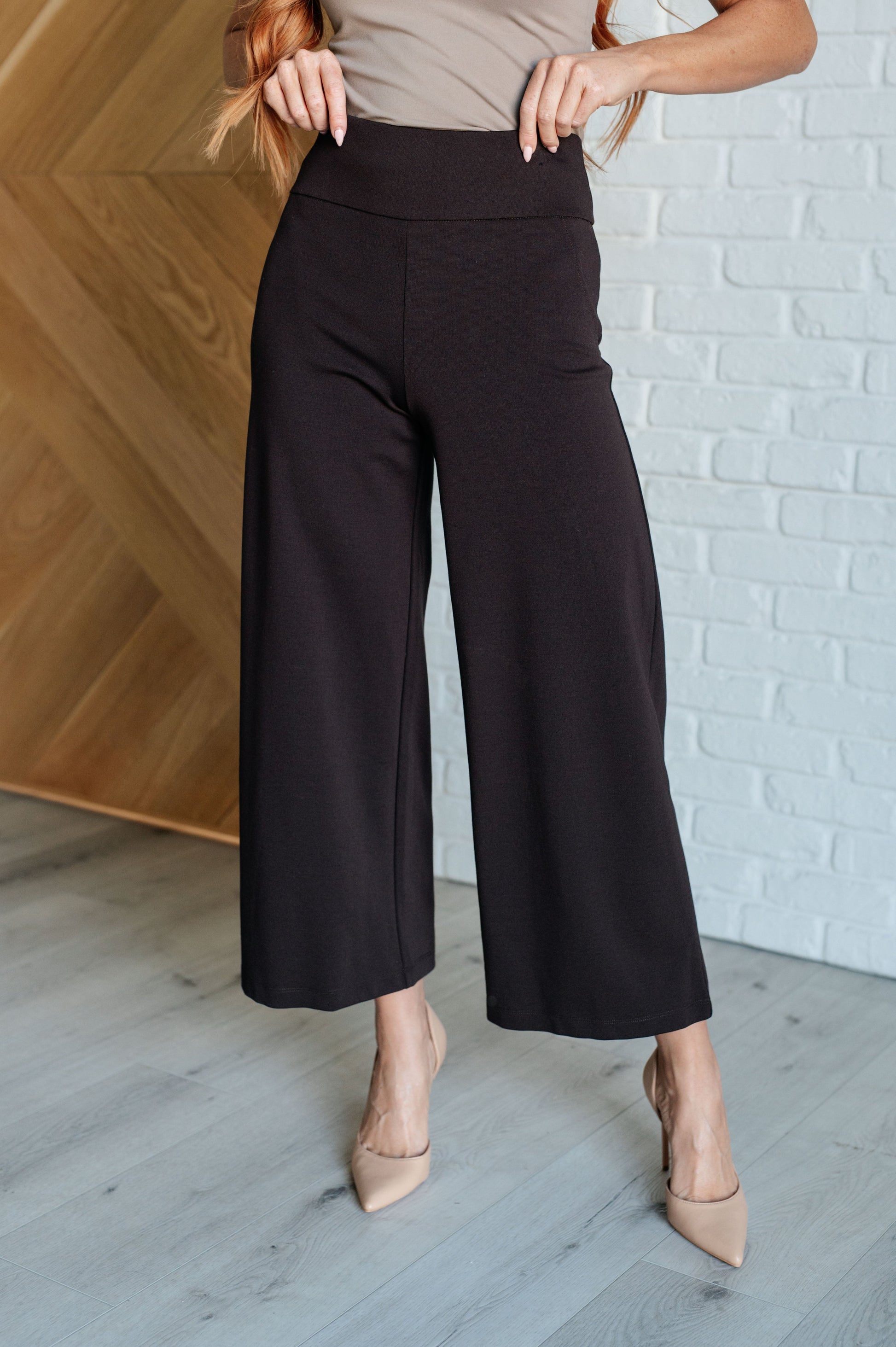 Magic Wide Leg Crop Pants in Chocolate at Curbside Boutique