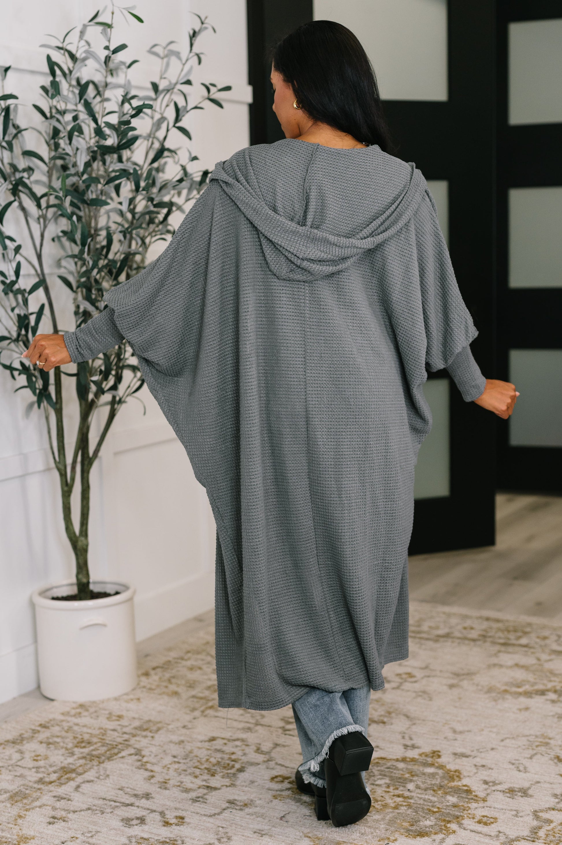 Pamper Travel Hooded Cardigan in Charcoal at Curbside Boutique