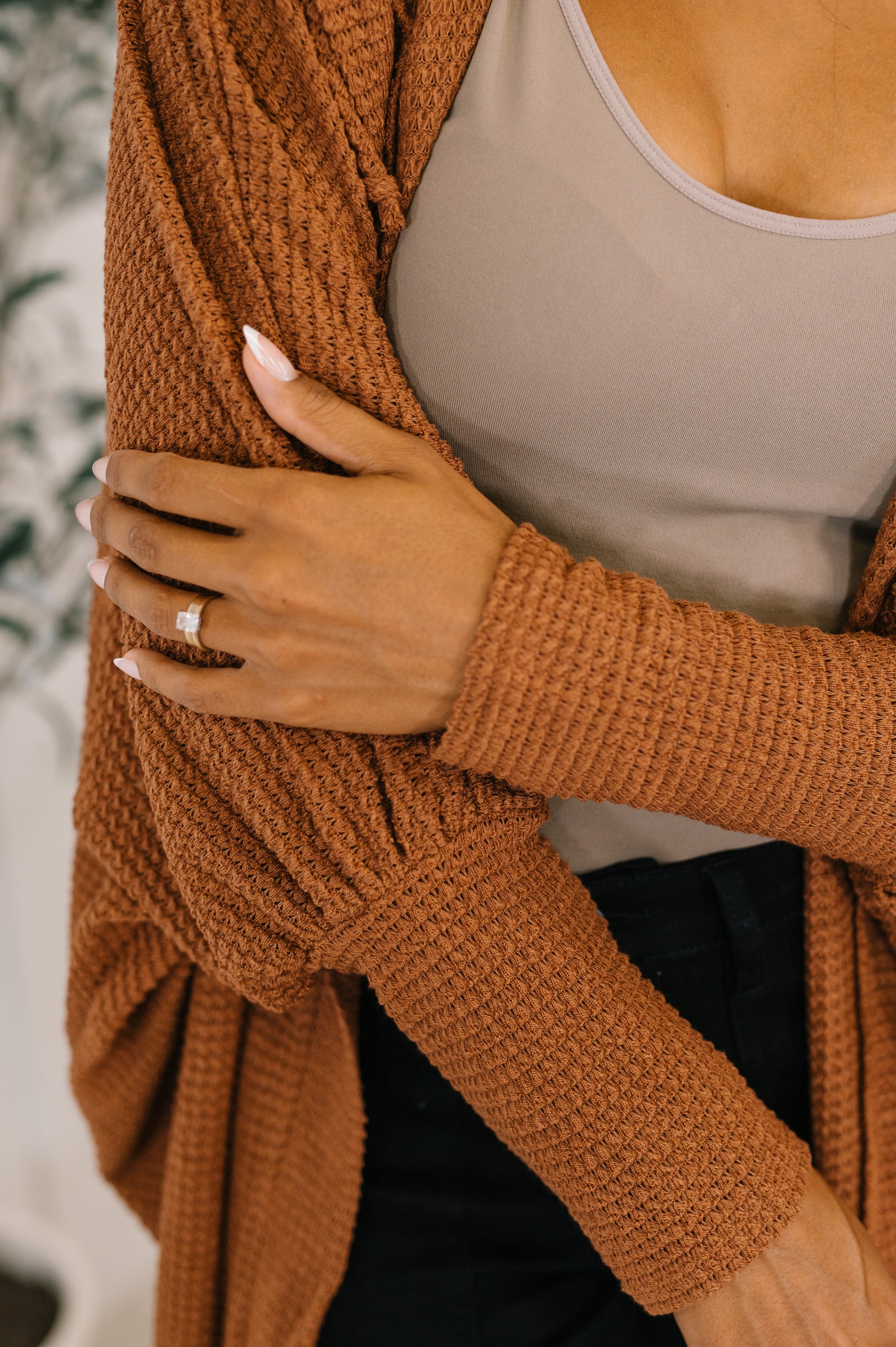 Pamper Travel Hooded Cardigan in Chestnut at Curbside Boutique