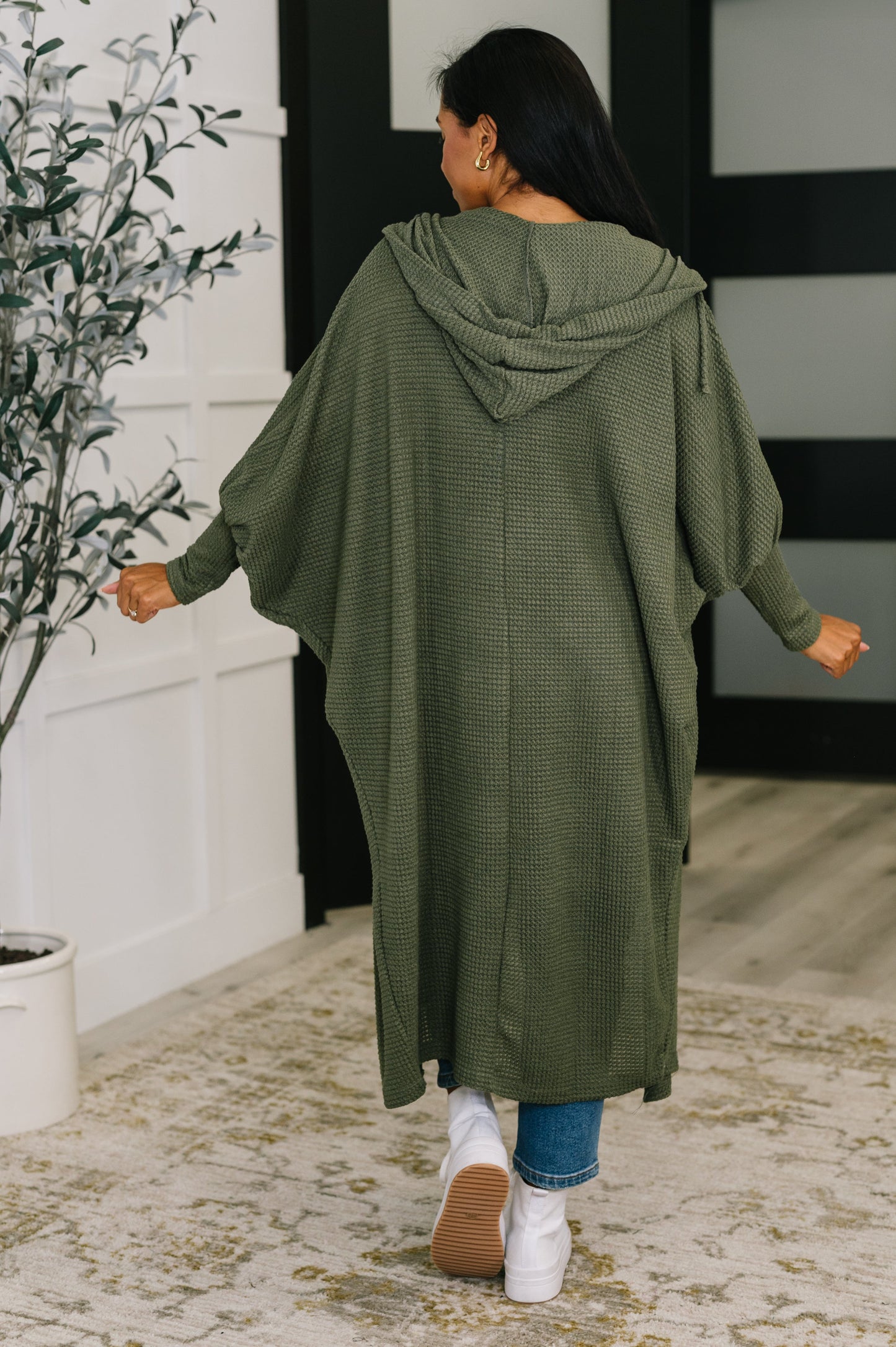 Pamper Travel Hooded Cardigan in Olive at Curbside Boutique