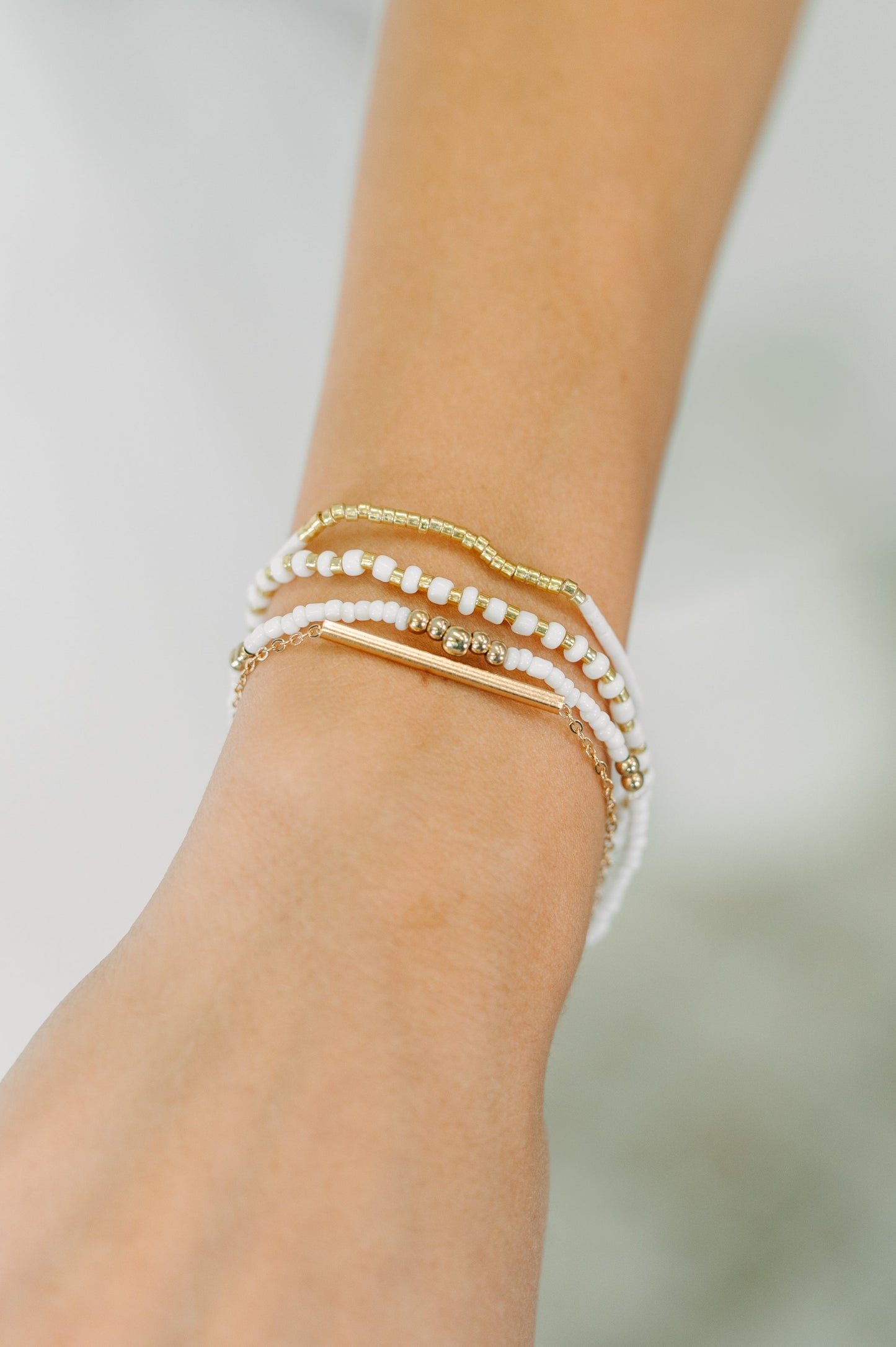 Poised & Polished Bracelet Set in White and Gold at Curbside Boutique