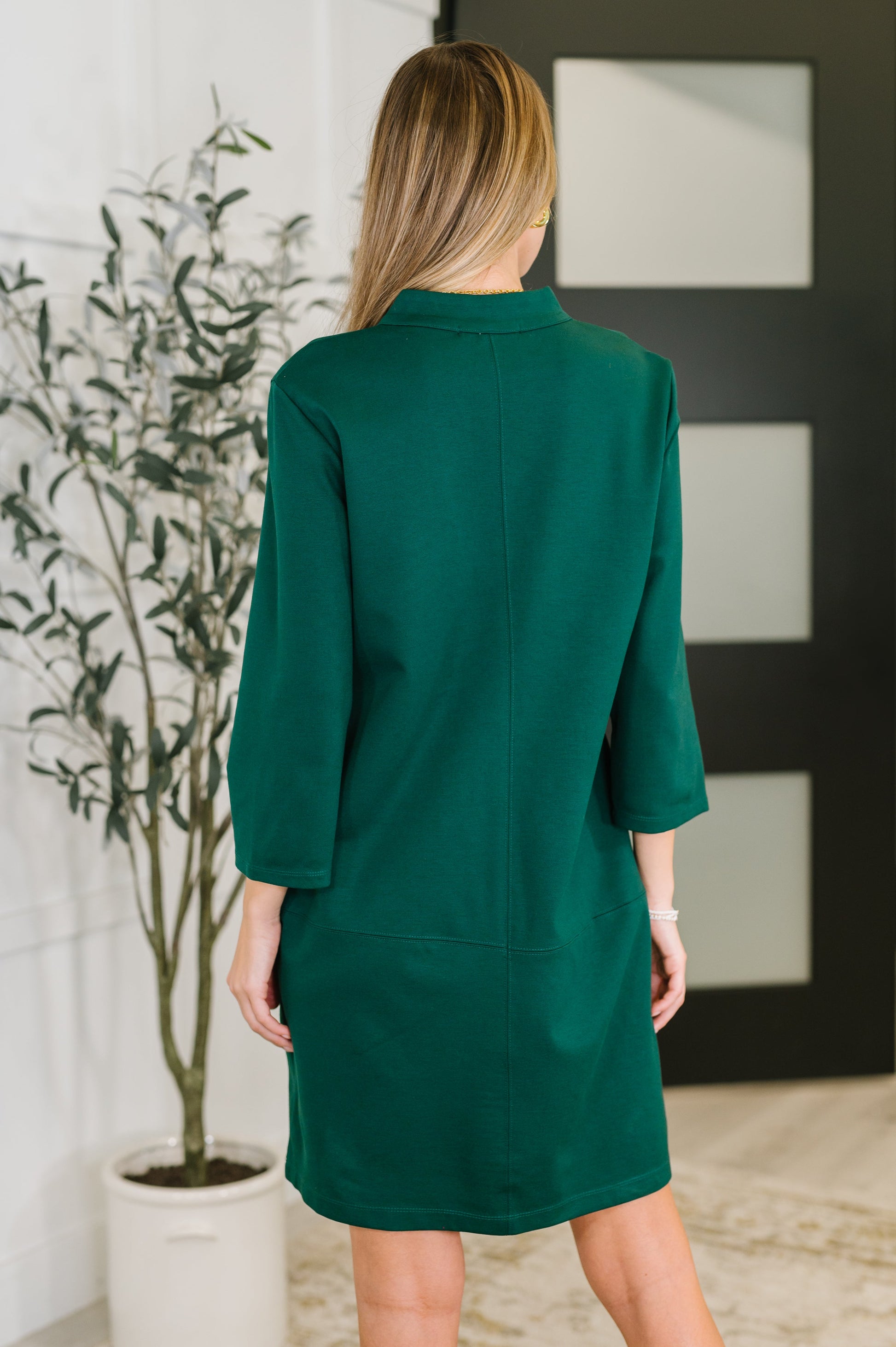 Portfolio Quarter Sleeve Dress in Hunter Green at Curbside Boutique