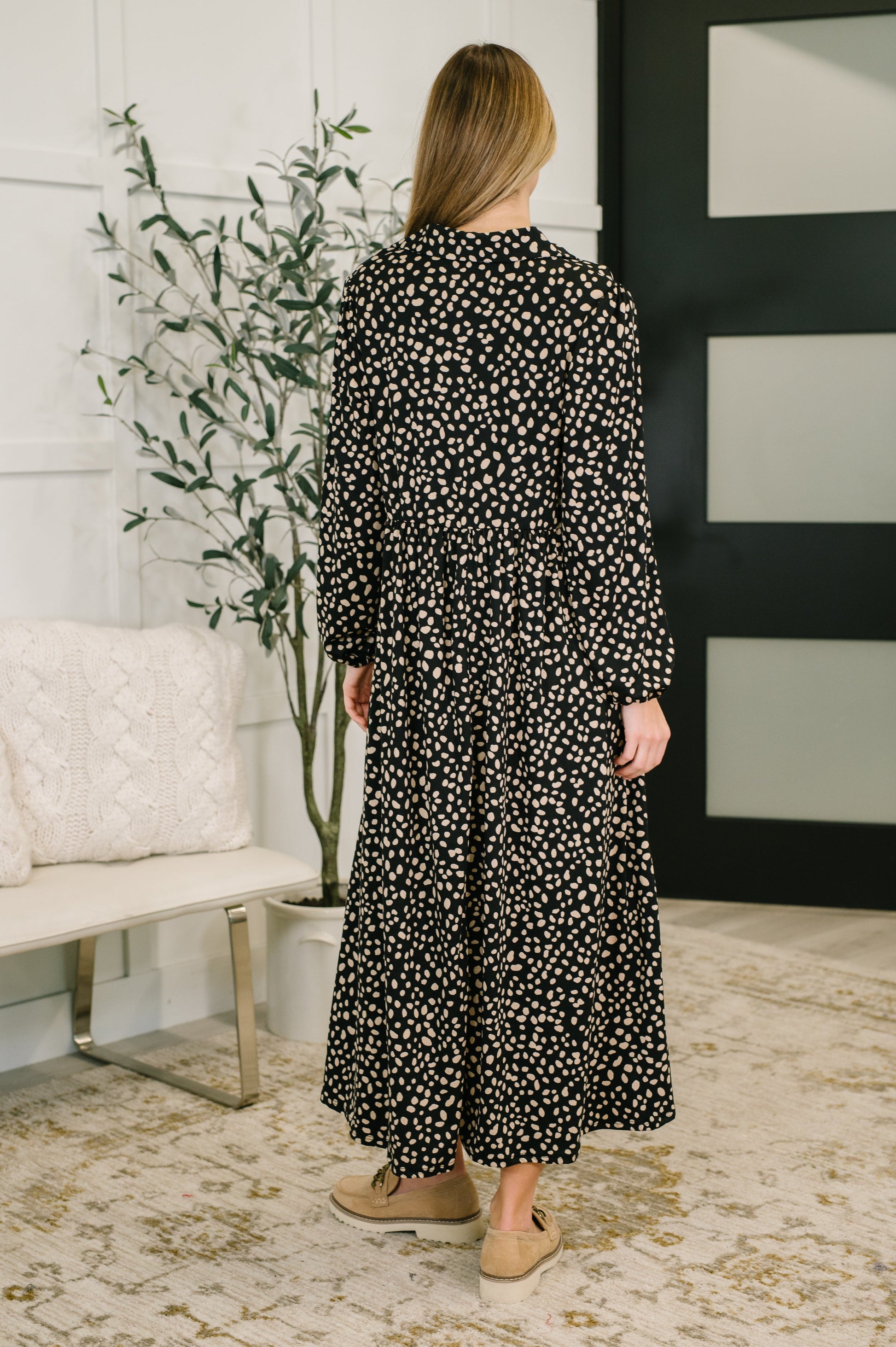 Promotional Proposal Collared Dress in Black and Khaki at Curbside Boutique