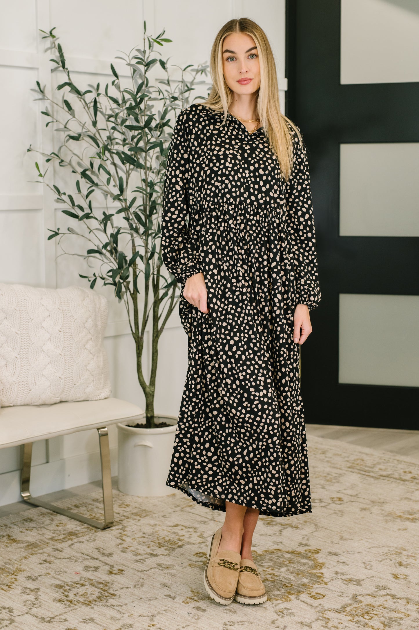 Promotional Proposal Collared Dress in Black and Khaki at Curbside Boutique