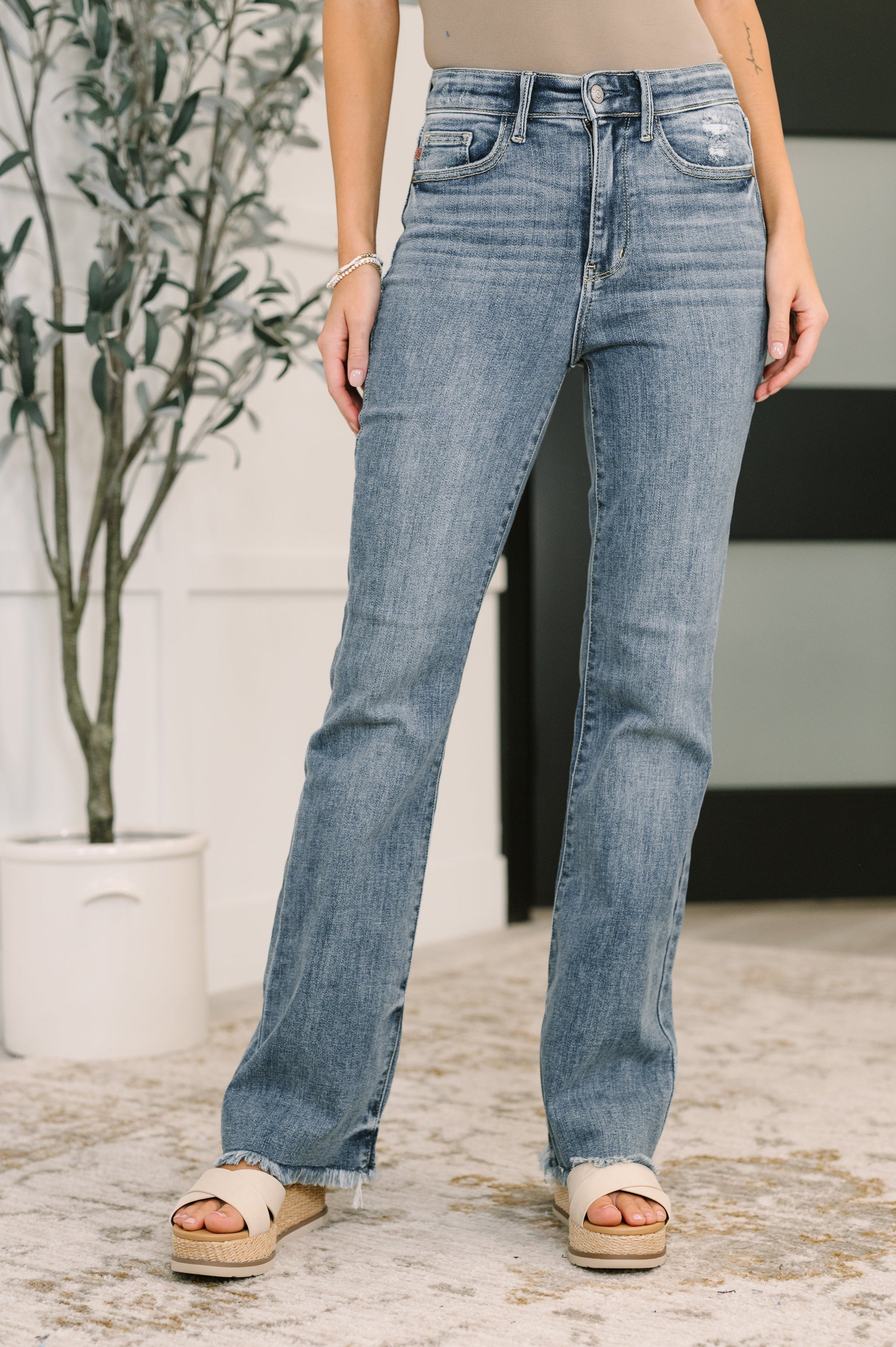 Robin High Waist Bootcut with Fray Hem at Curbside Boutique