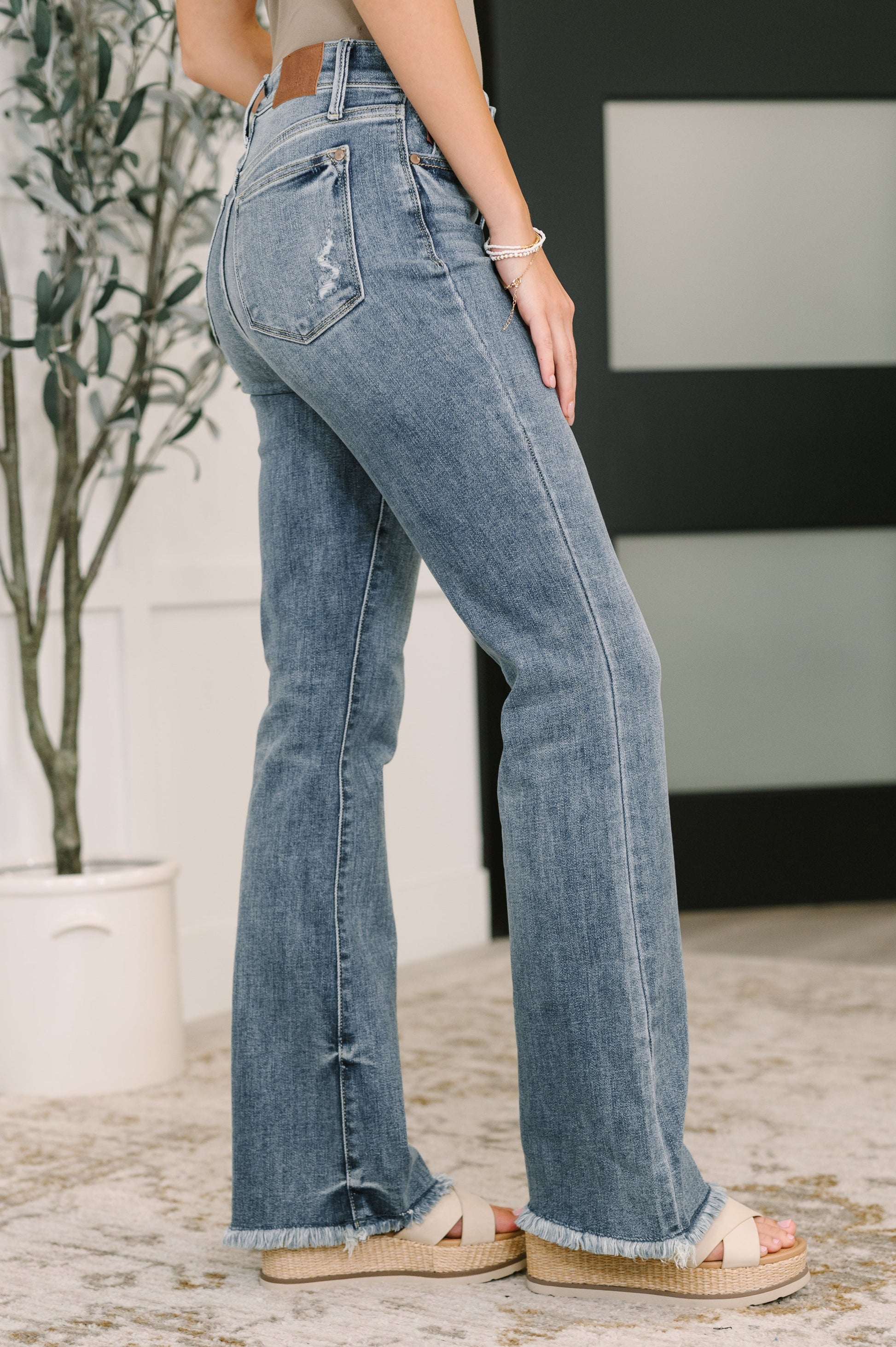 Robin High Waist Bootcut with Fray Hem at Curbside Boutique