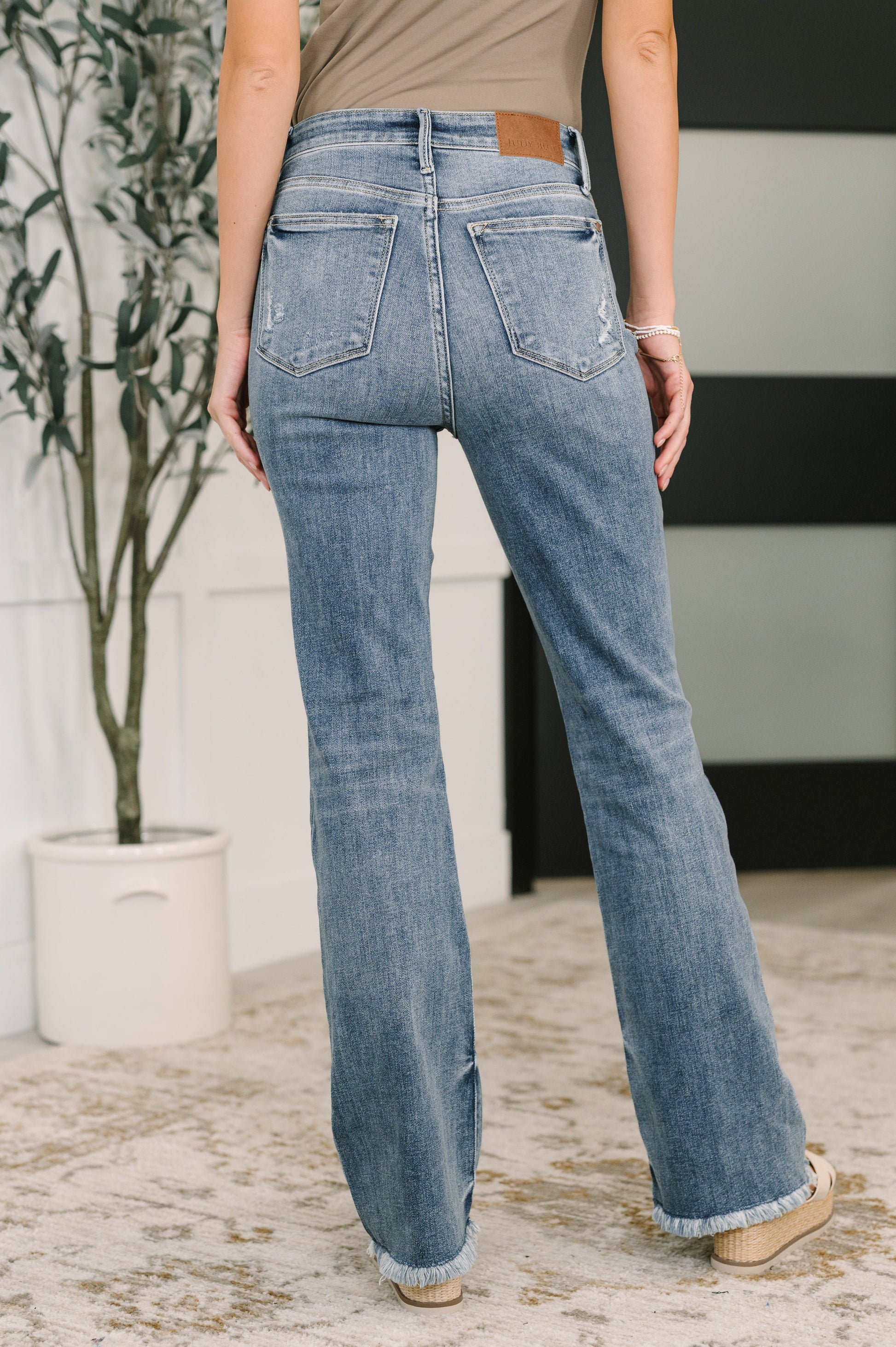 Robin High Waist Bootcut with Fray Hem at Curbside Boutique