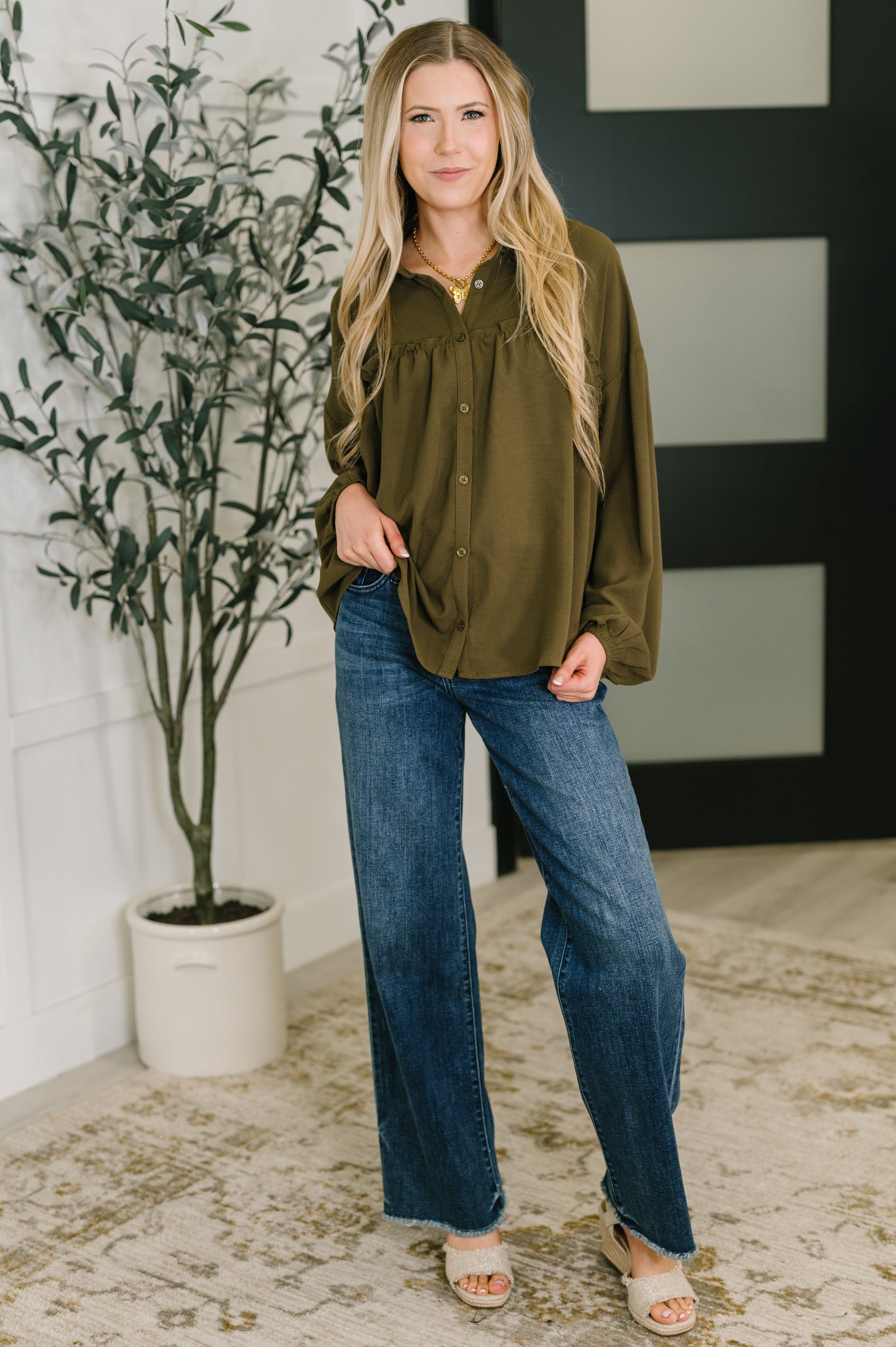 She's Got A Way Button Down Blouse at Curbside Boutique