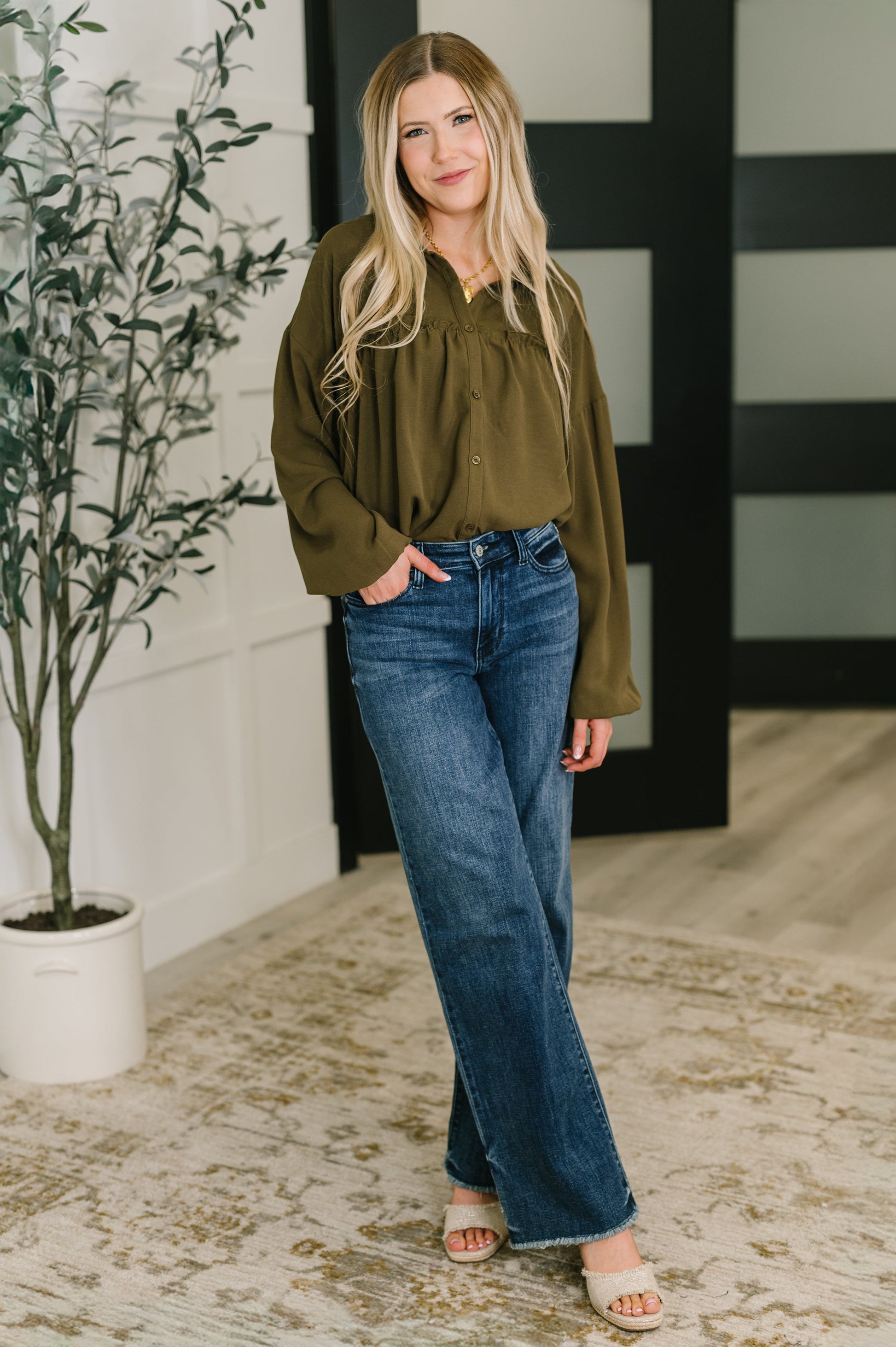 She's Got A Way Button Down Blouse at Curbside Boutique