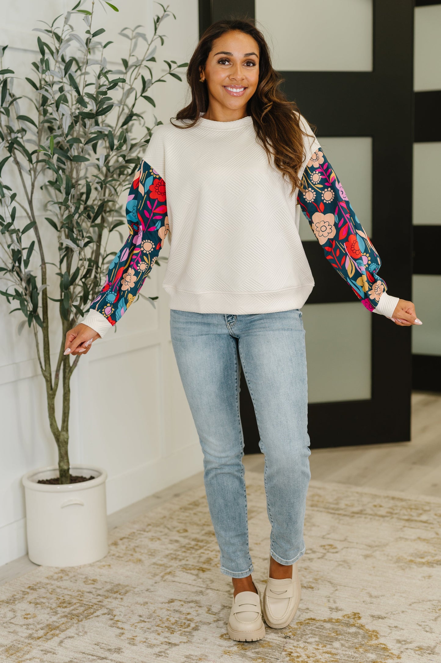 Sing a Melody Floral Sleeve Top at Curbside Boutique