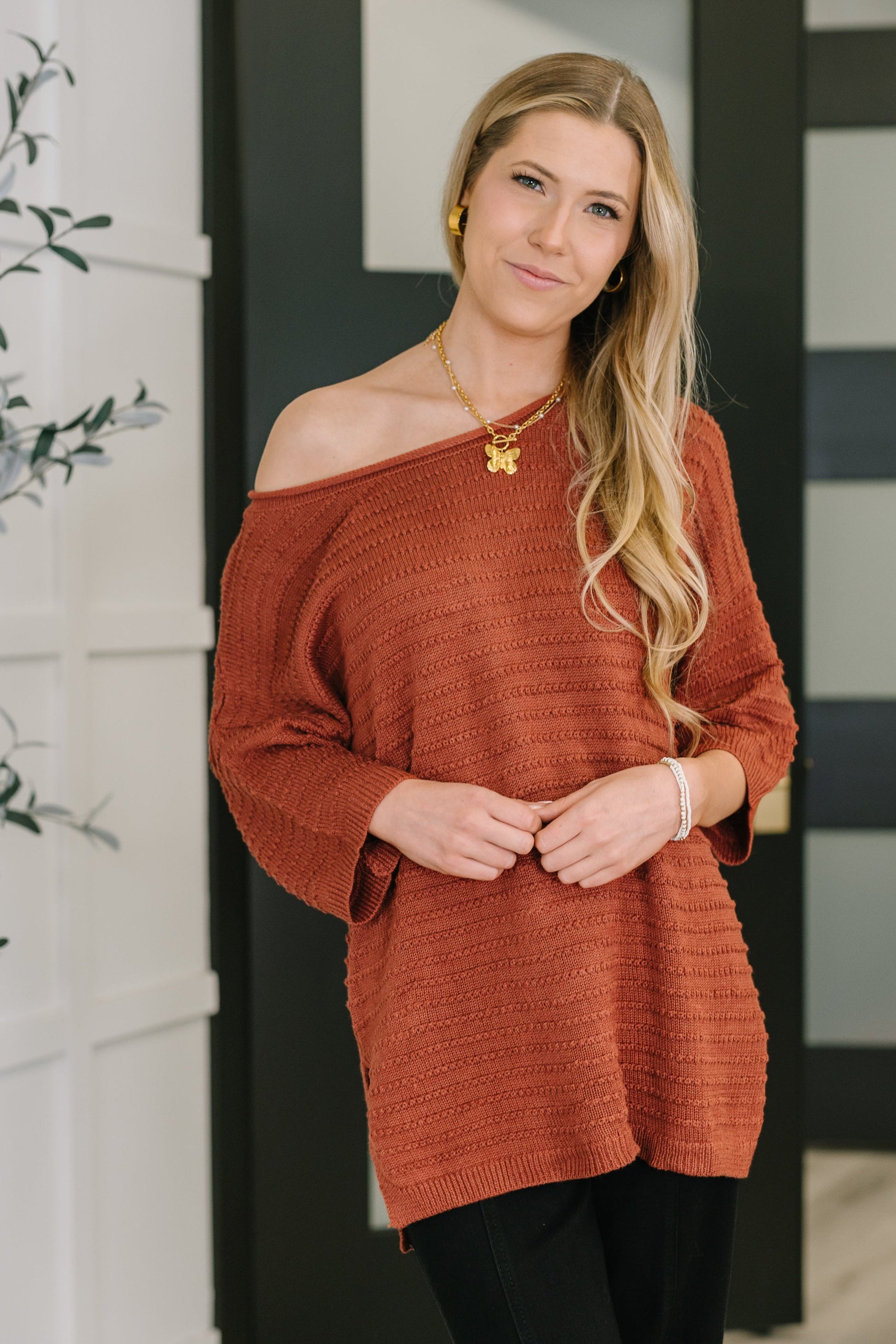 Slouchy Gal Off Shoulder Textured Top by Curbside Boutique