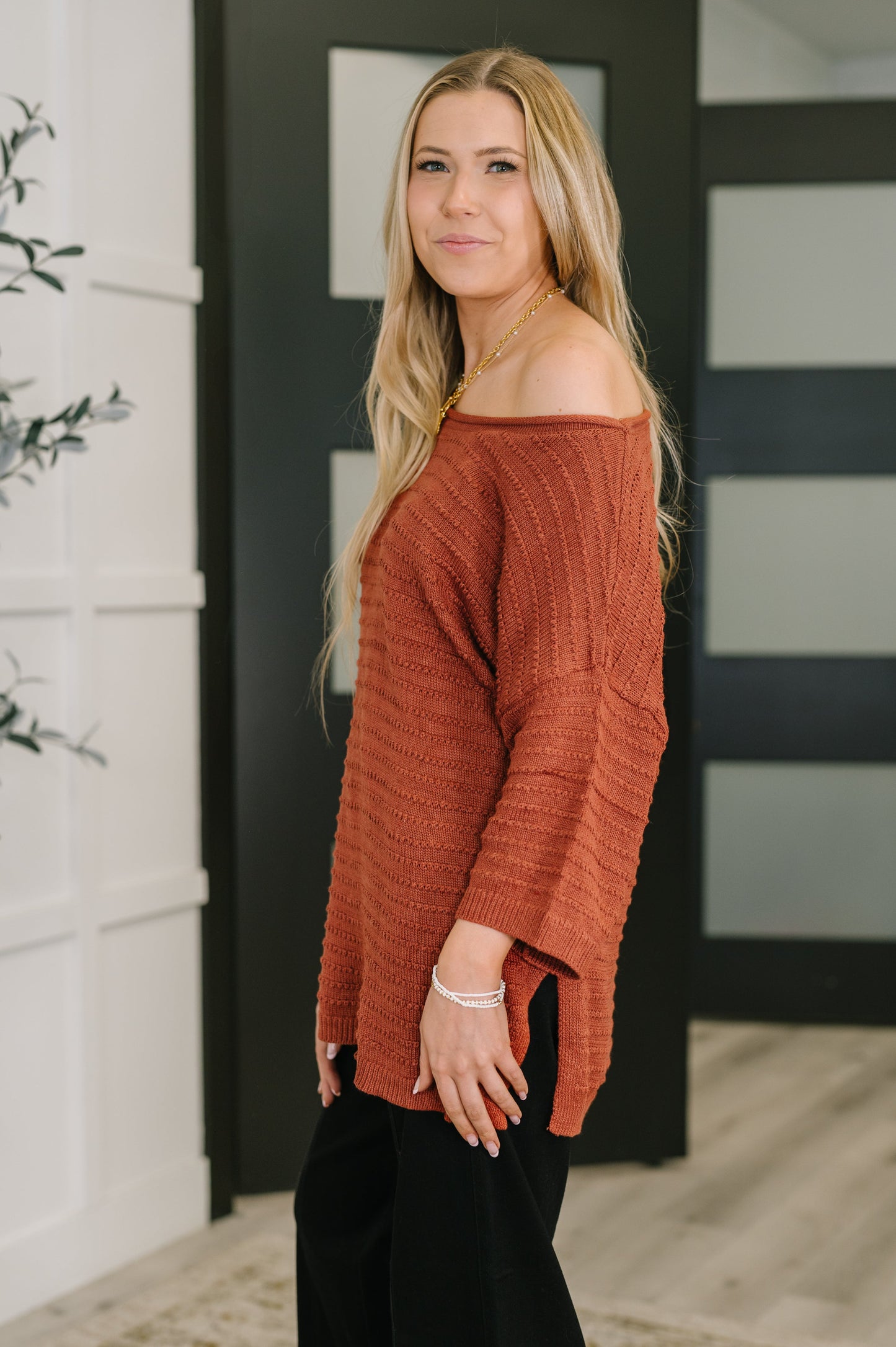 Slouchy Gal Off Shoulder Textured Top by Curbside Boutique