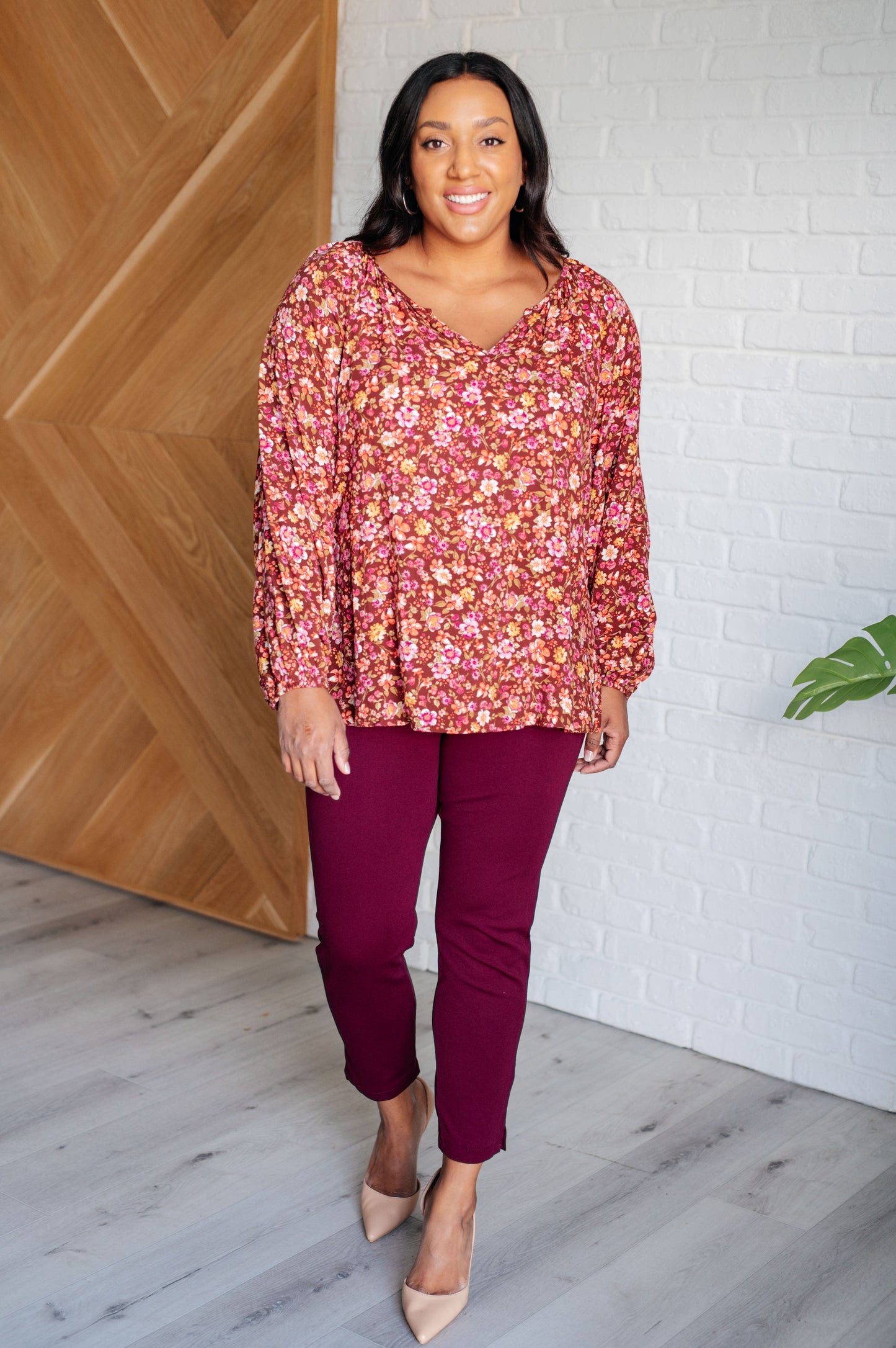 Sunday Brunch Blouse in Rust Floral by Curbside Boutique