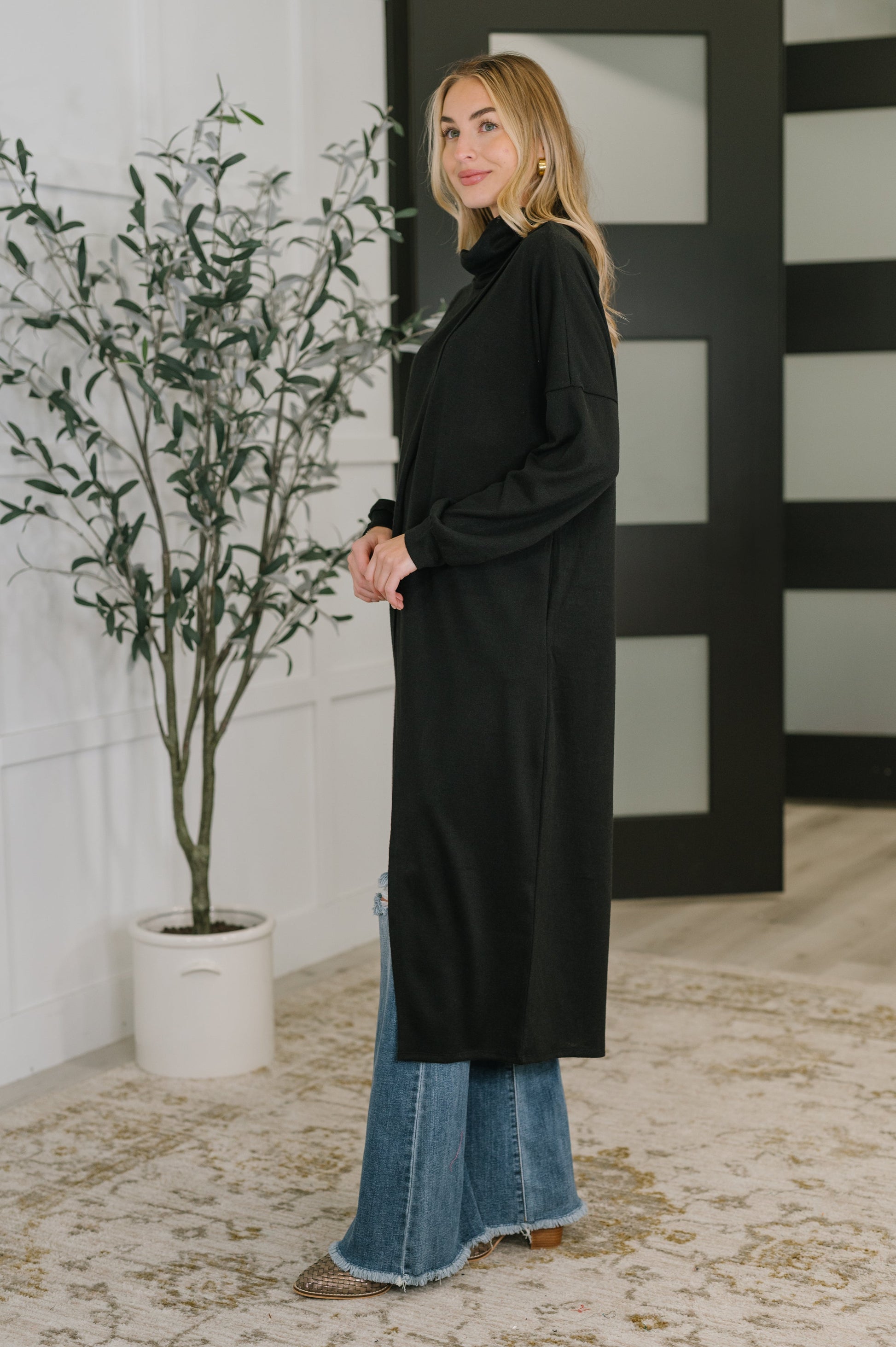 Travel City Scape Turtle Neck Tunic in Black at Curbside Boutique